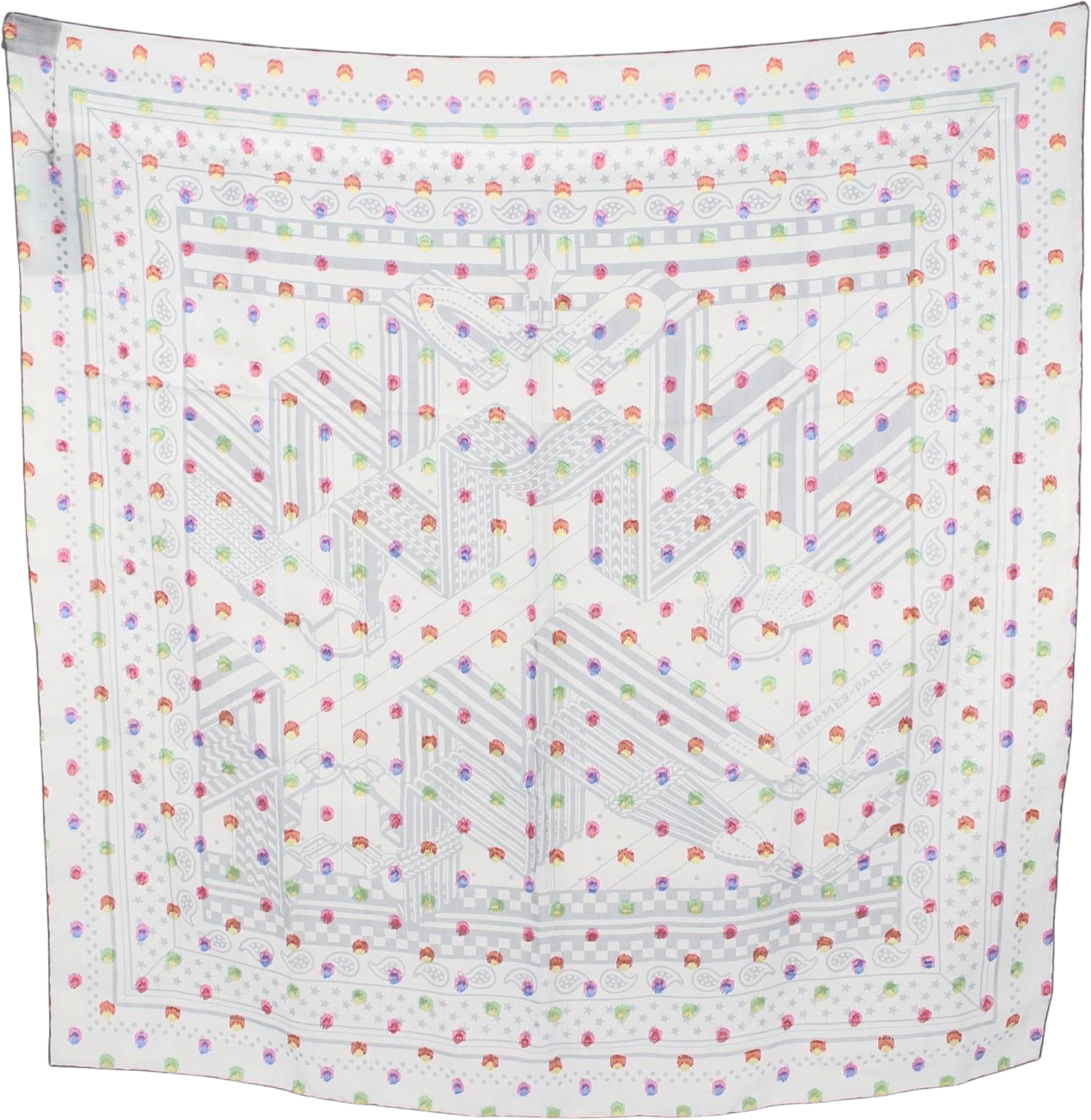 Hermès Sangles En Zig Zag Pois Rainbow Silk Acetate Scarf, från Luxclusif, i färgen light blue.