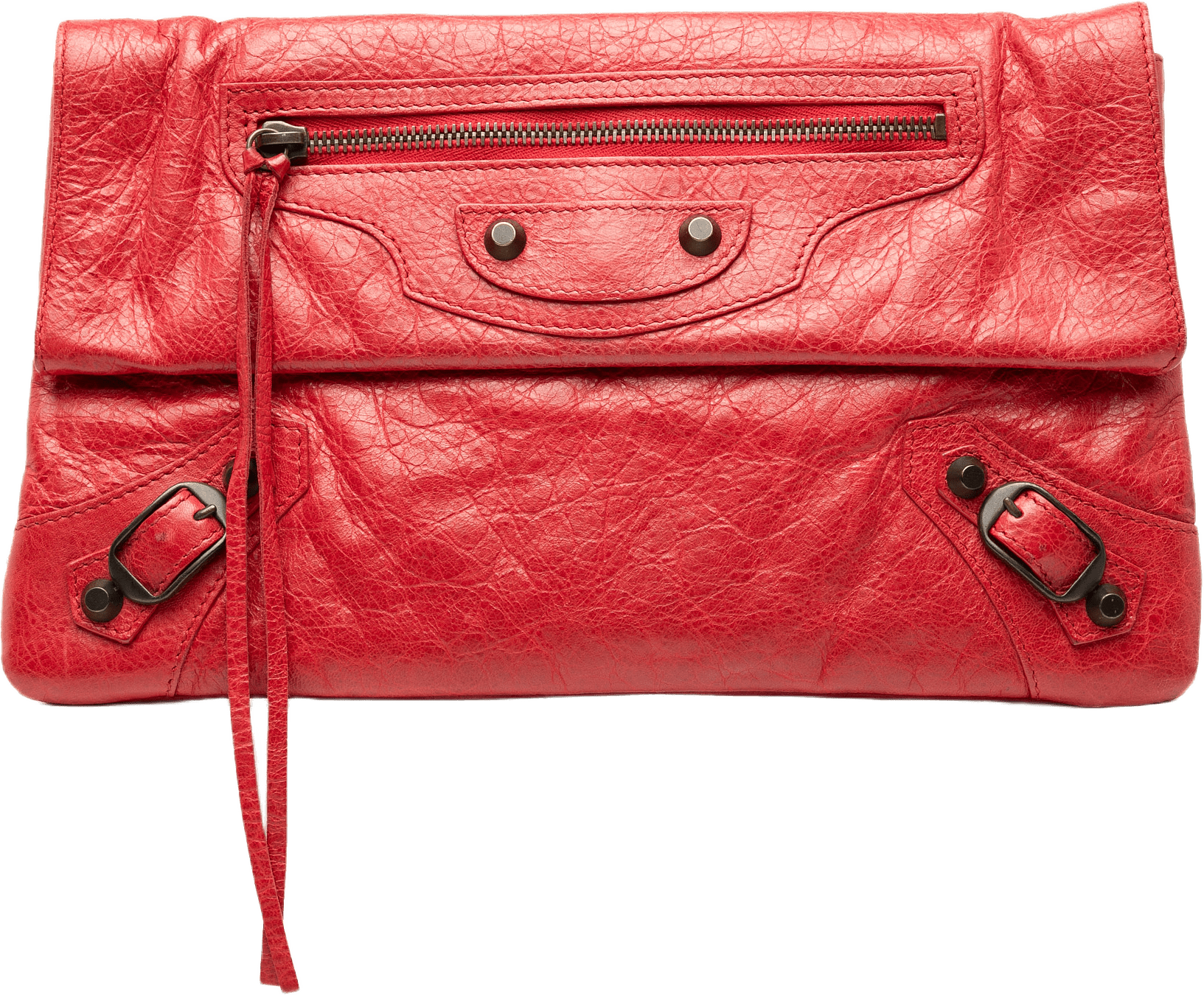 Balenciaga Lambskin Motocross Classic City Clutch, från Luxclusif, i färgen red.