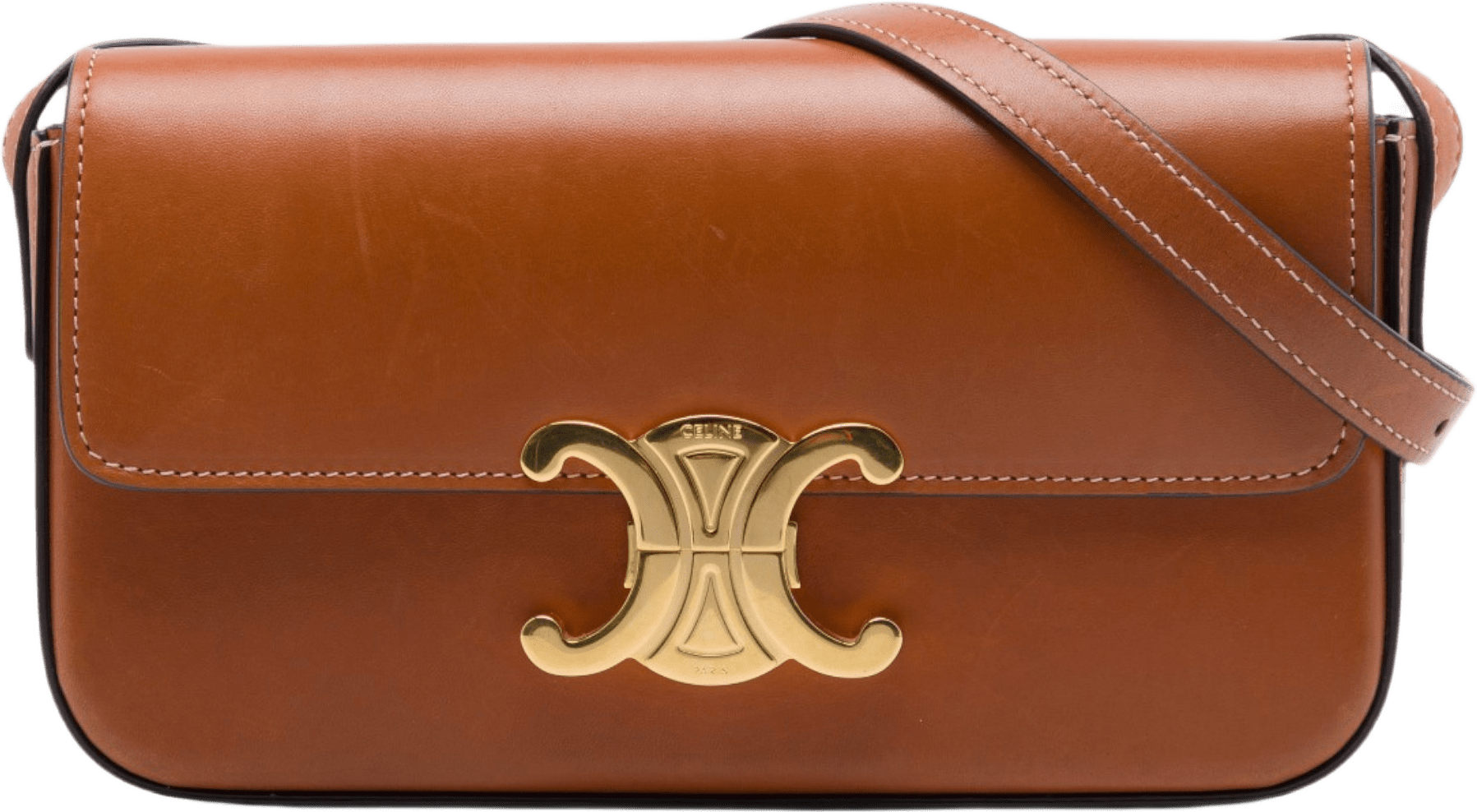 Celine Shiny Calfskin Claude Shoulder Bag, från Luxclusif, i färgen brun.