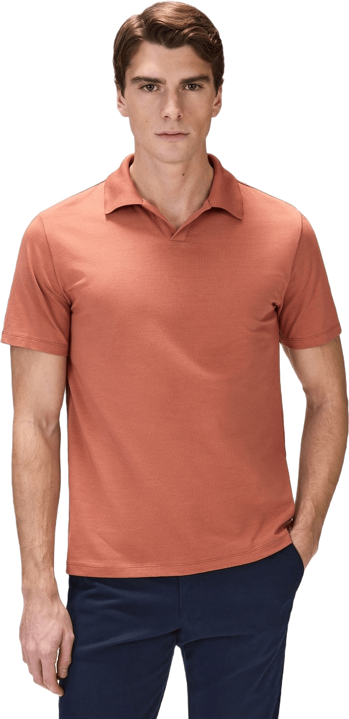 Cotton Fitted Stretch S/s Open Collar Polo Shirt
