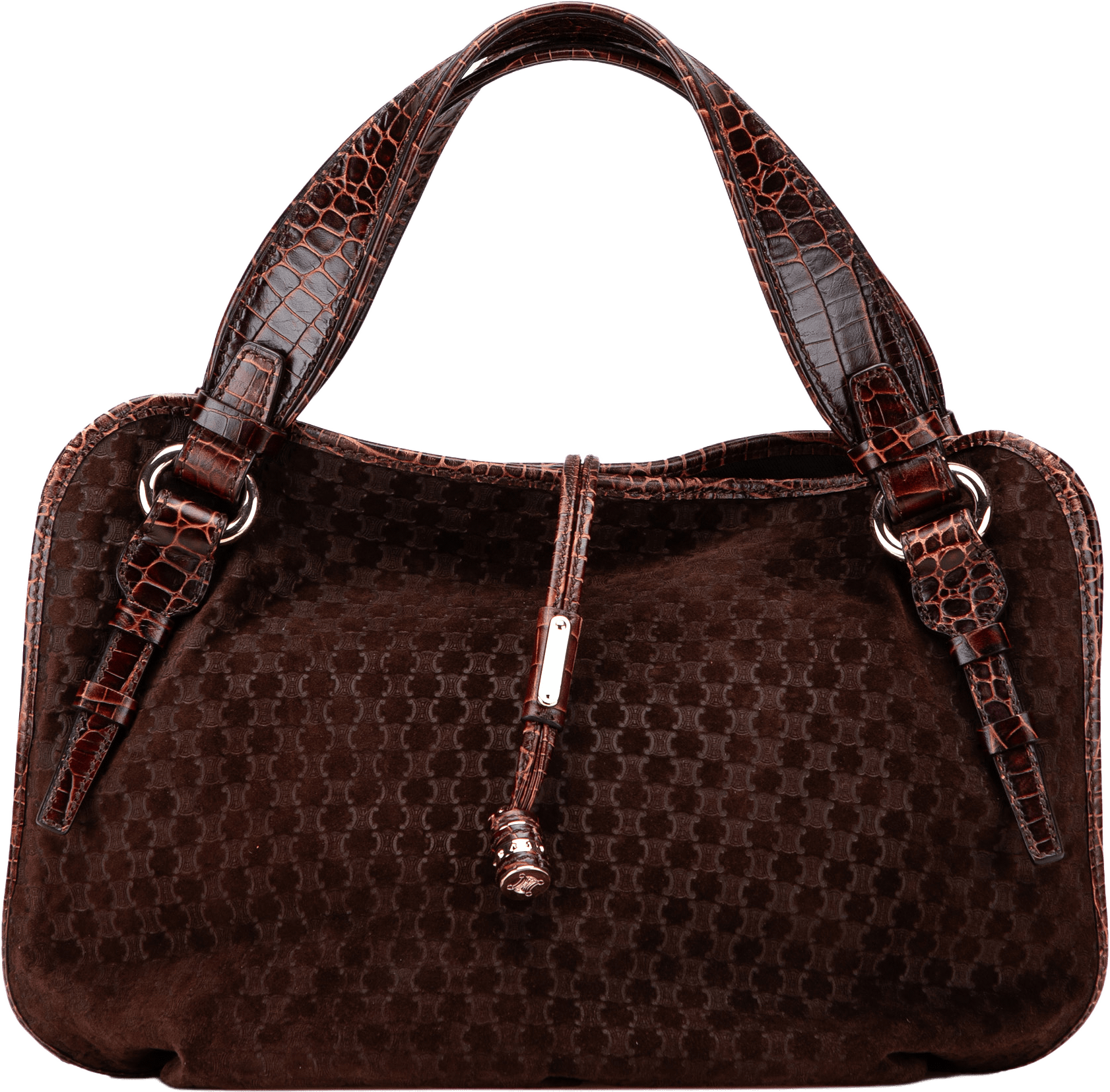 Celine Macadam Suede And Croc Embossed Leather Bittersweet Hobo, från Luxclusif, i färgen brown.