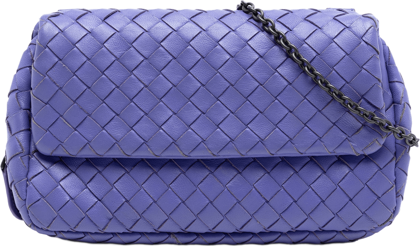 Bottega Veneta Mini Nappa Intrecciato Expandable Chain Flap Crossbody, från Luxclusif, i färgen purple.