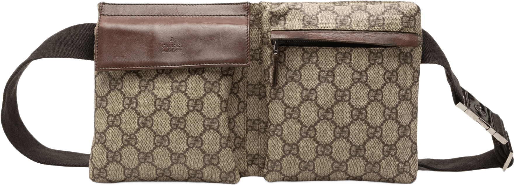 Gucci Gg Supreme Double Pocket Belt Bag, från Luxclusif, i färgen beige.