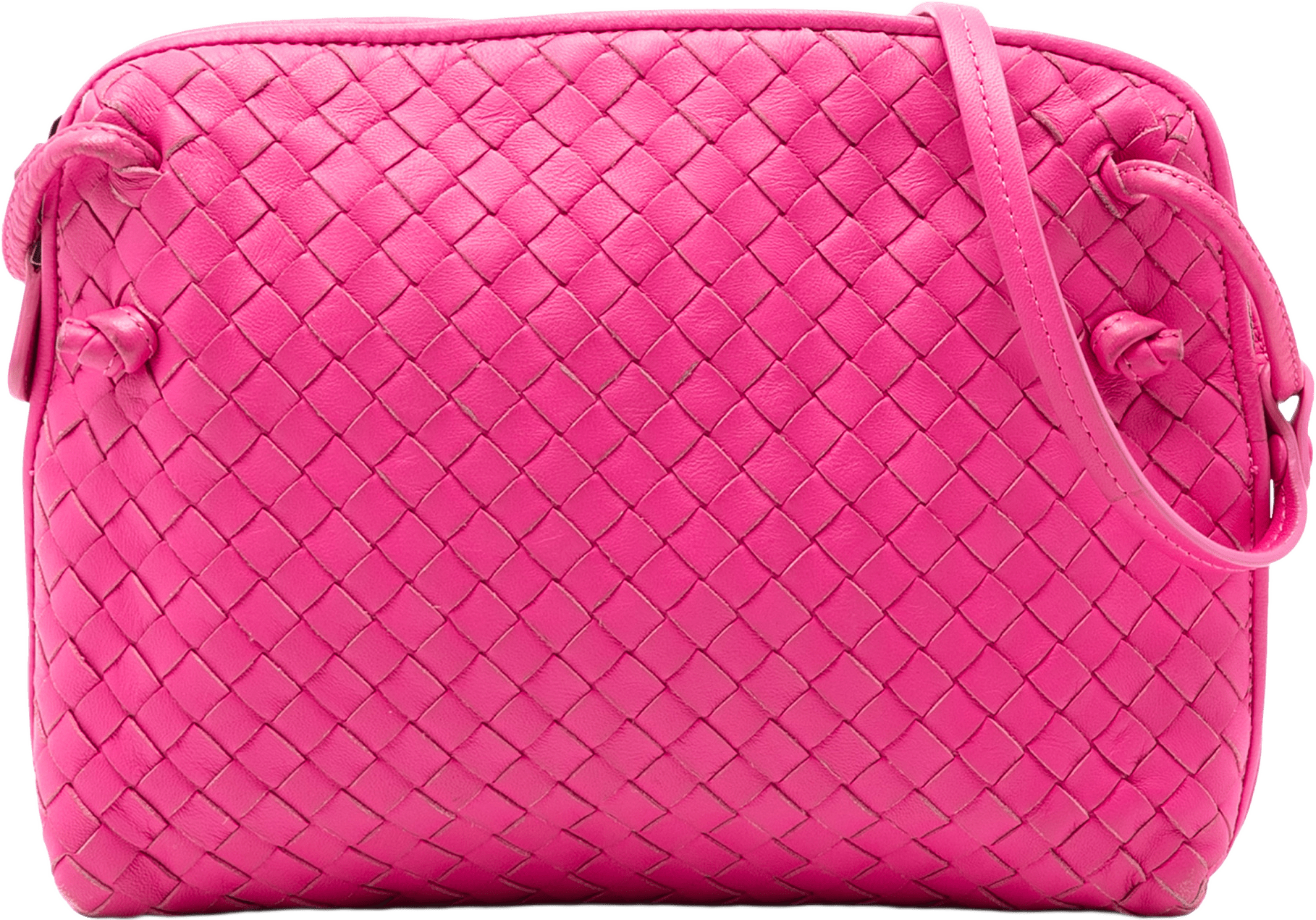 Bottega Veneta Nappa Intrecciato Nodini Crossbody, från Luxclusif, i färgen hot pink.