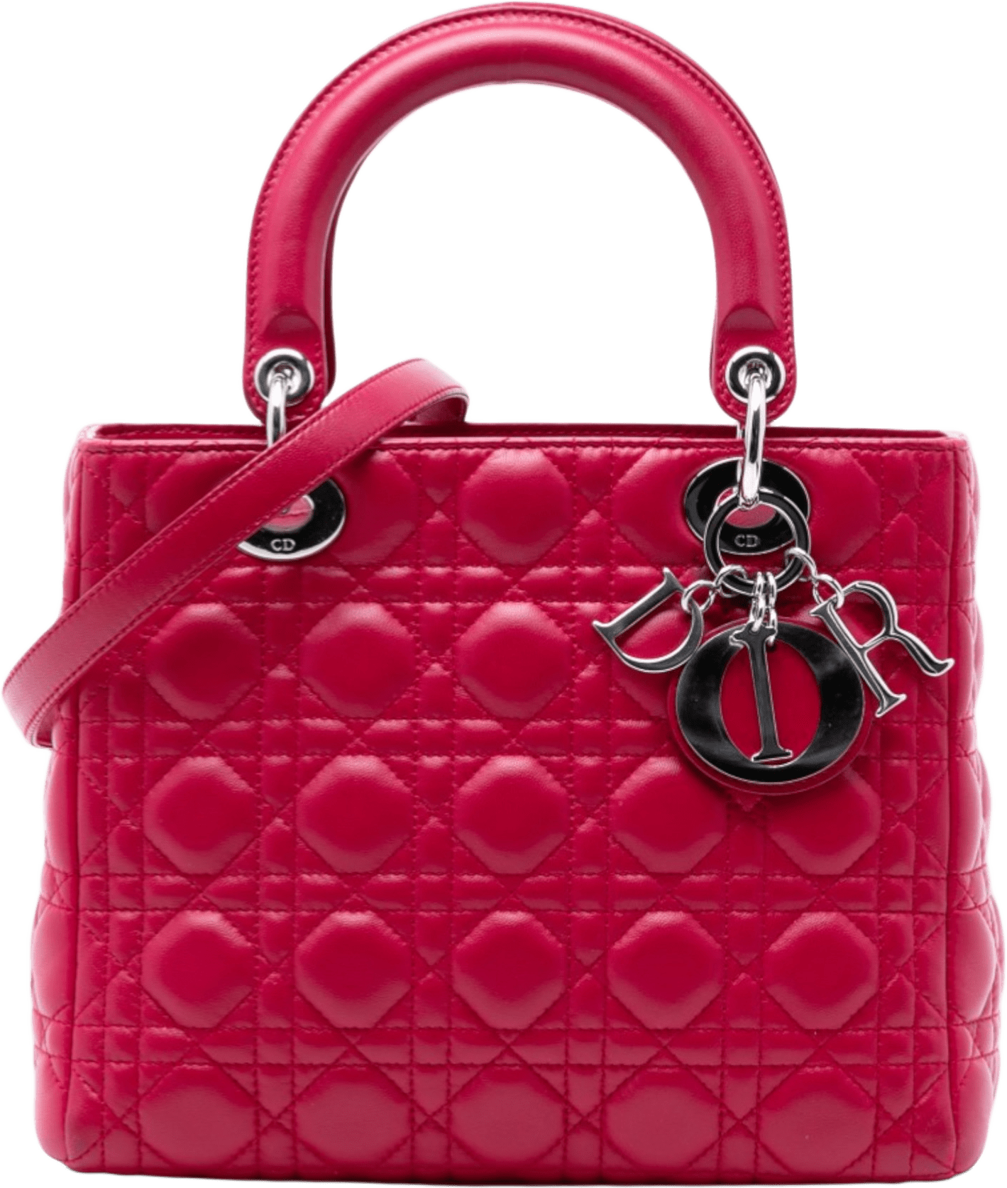 Dior Medium Lambskin Cannage Lady Dior, från Luxclusif, i färgen red.