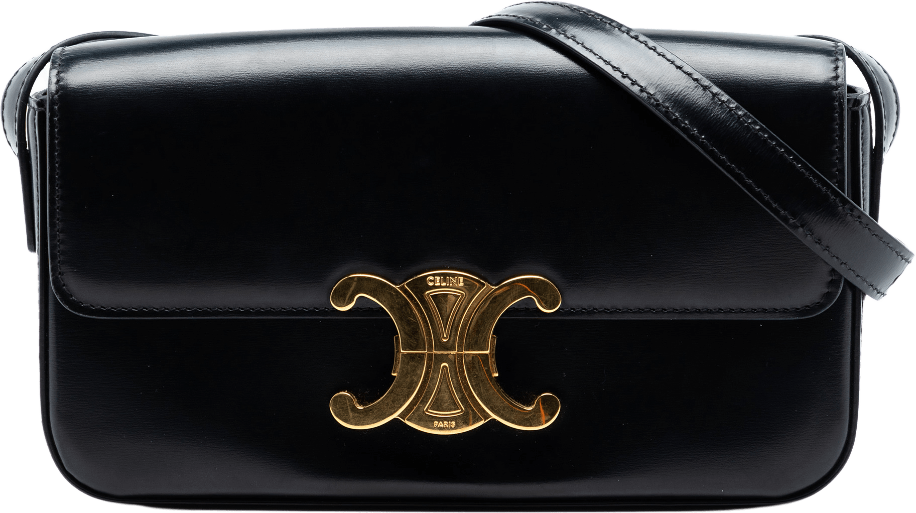 Celine Shiny Calfskin Triomphe Claude Shoulder Bag, från Luxclusif, i färgen black.