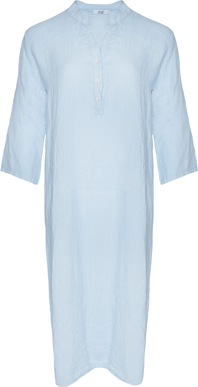 18970p,  Long Shirt Dress With Pocket, Linen - Light Blue