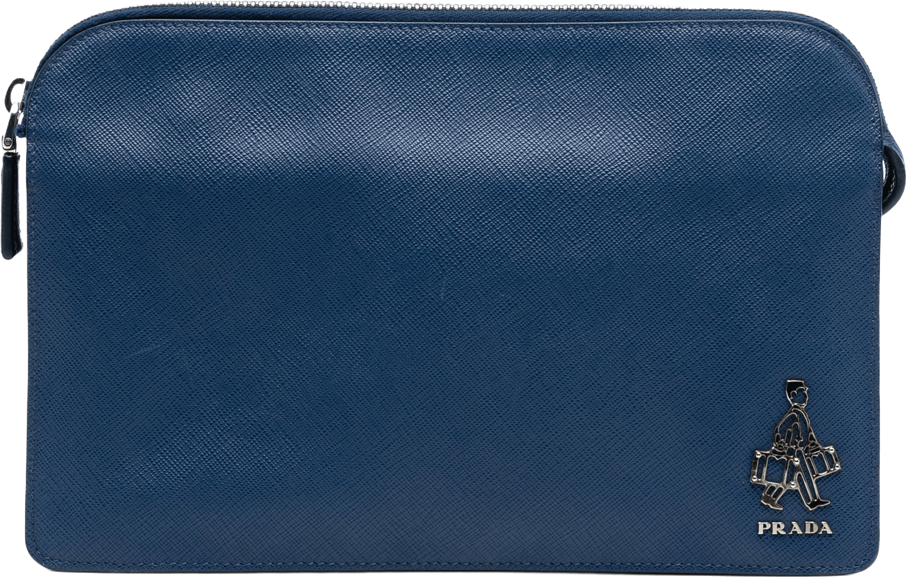 Prada Saffiano Bellboy Clutch, från Luxclusif, i färgen dark blue.