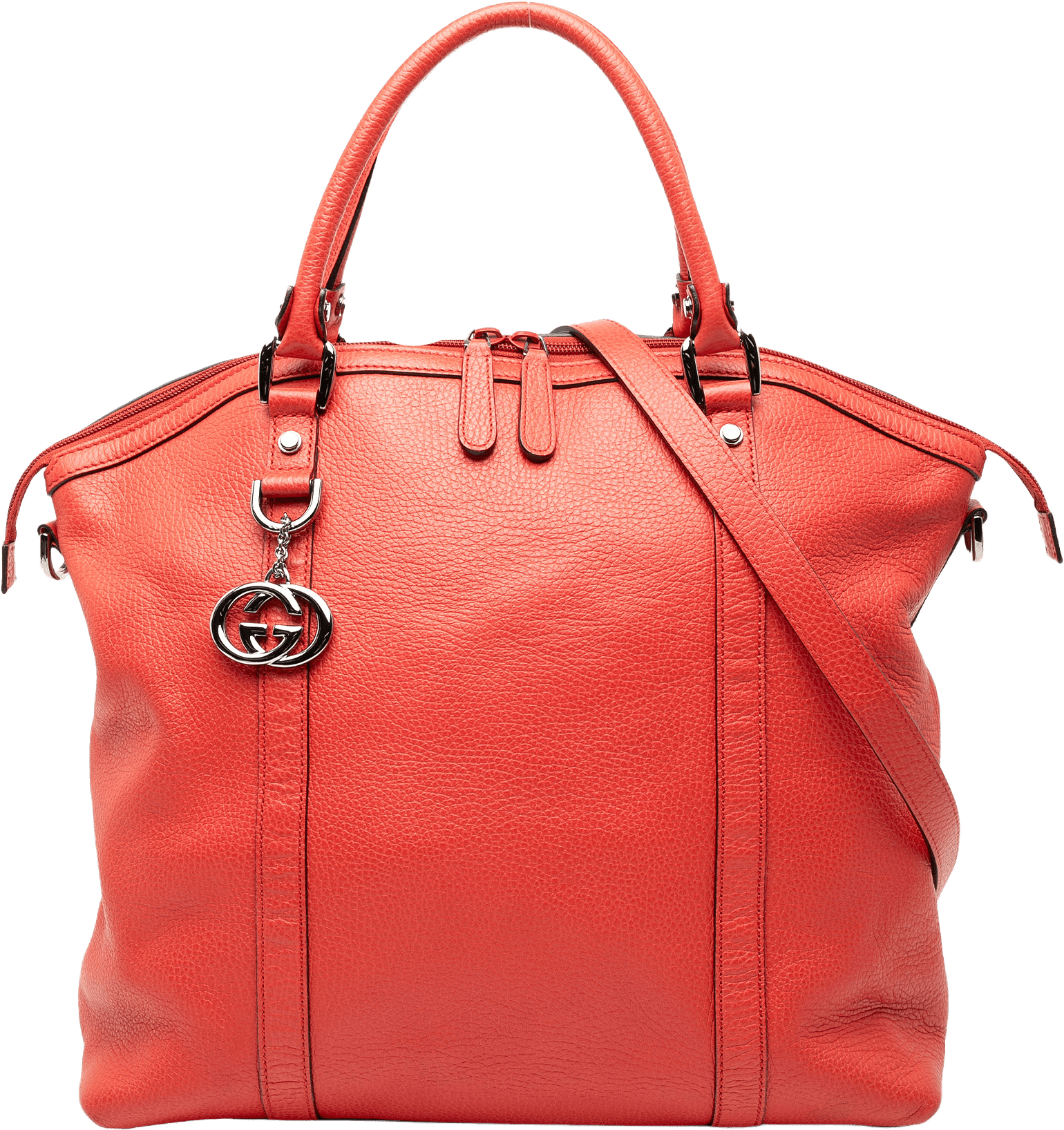 Gucci Large Leather Gg Charm Dome Satchel, från Luxclusif, i färgen red.