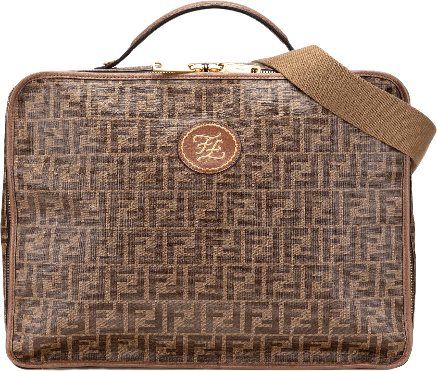 Fendi Zucca Coated Canvas Karligraphy Travel Bag, från Luxclusif, i färgen brown.
