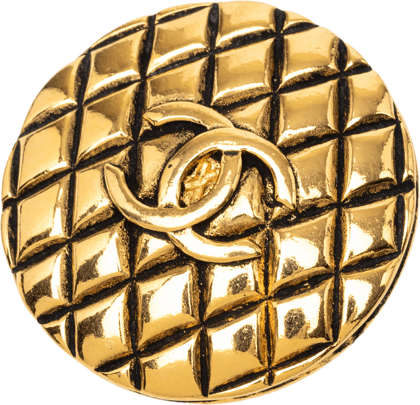 Chanel Cc Gold Plated Quilted Round Brooch, från Luxclusif, i färgen guld.