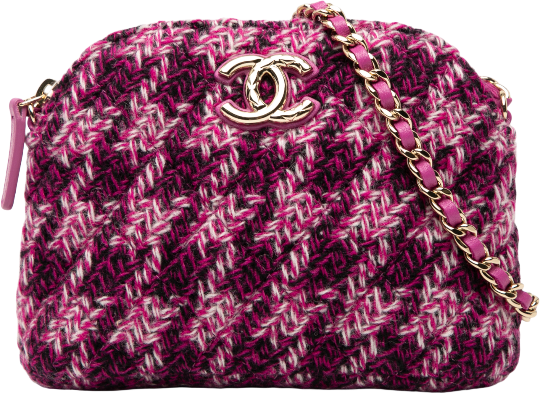 Chanel Cc Tweed Houndstooth Clutch On Chain, från Luxclusif, i färgen magenta.