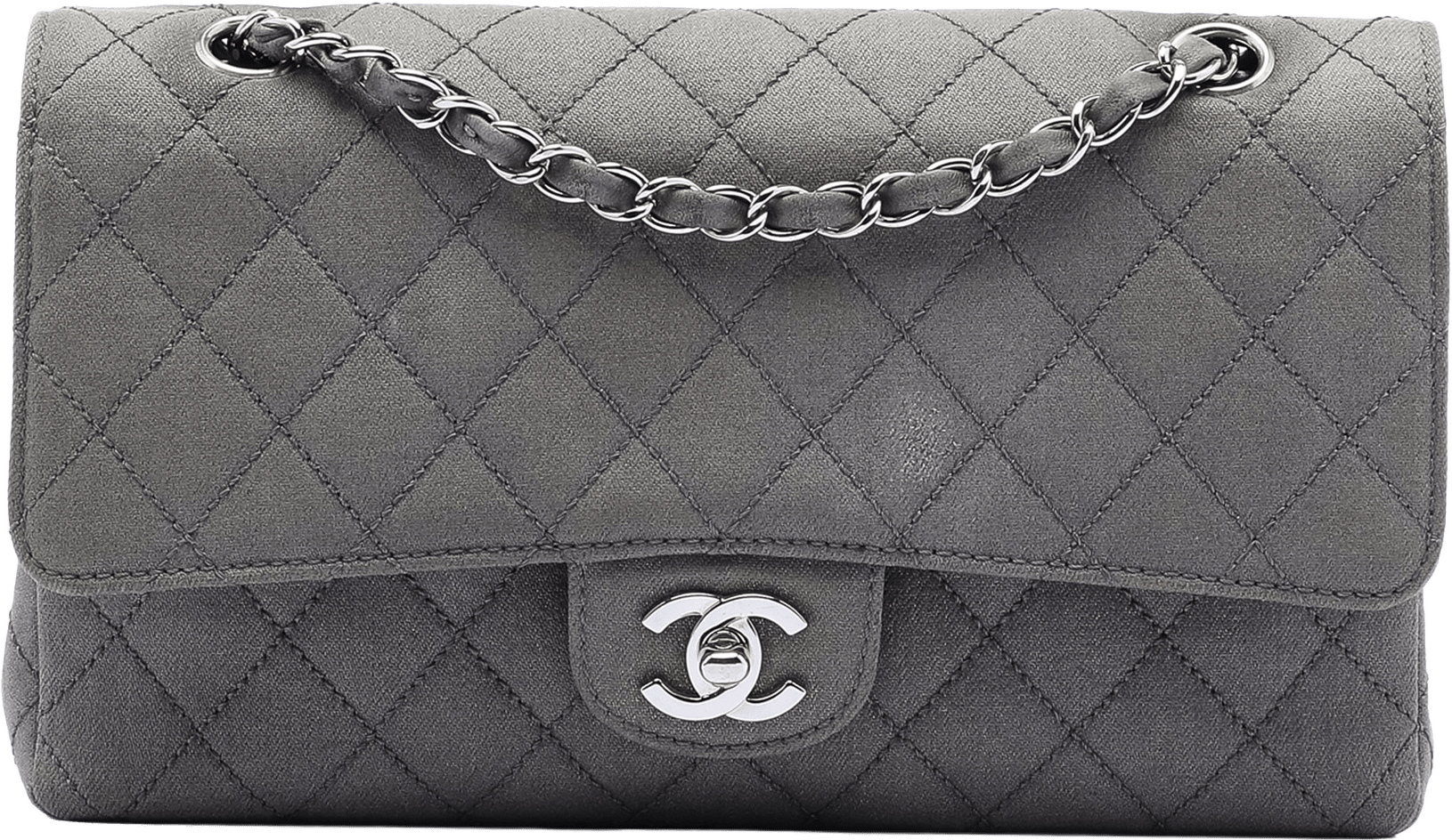 Chanel Medium Classic Suede Double Flap, från Luxclusif, i färgen gray.