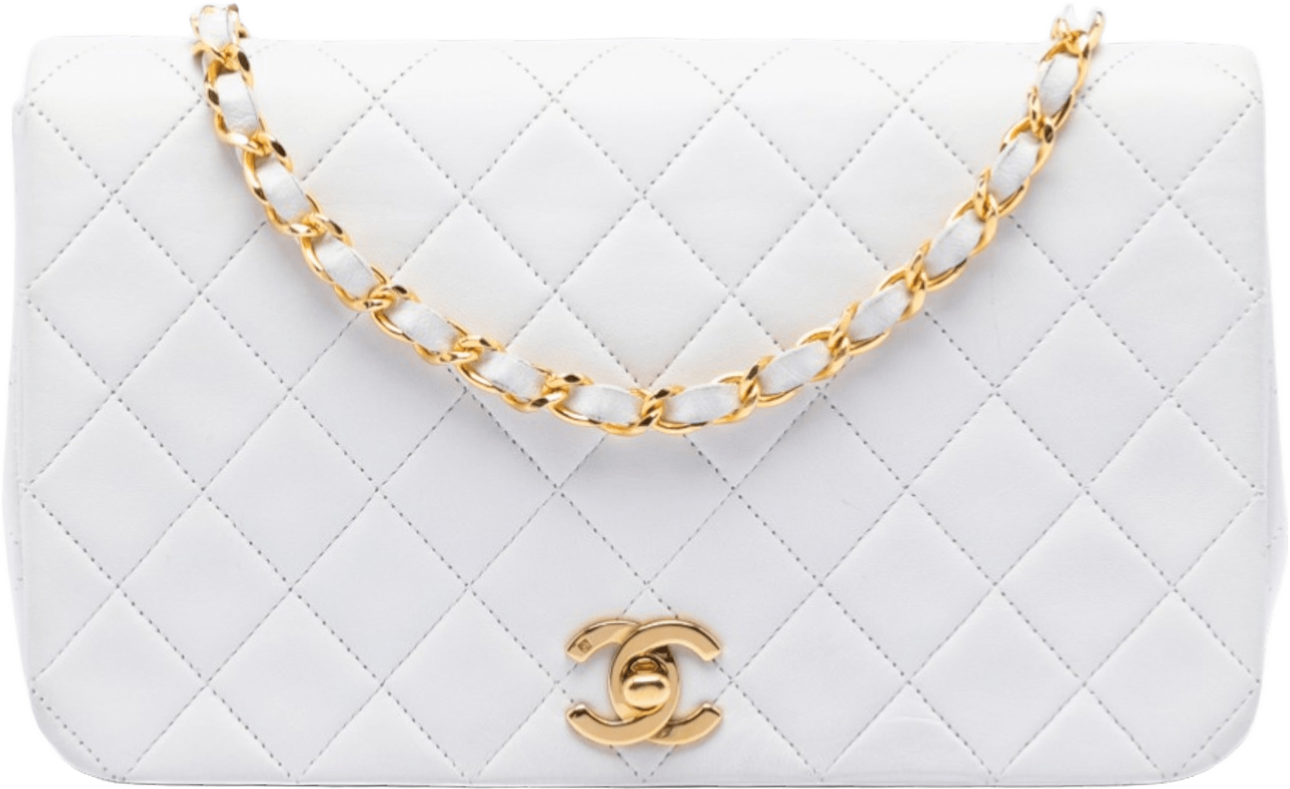 Chanel Cc Quilted Lambskin Full Single Flap, från Luxclusif, i färgen white.
