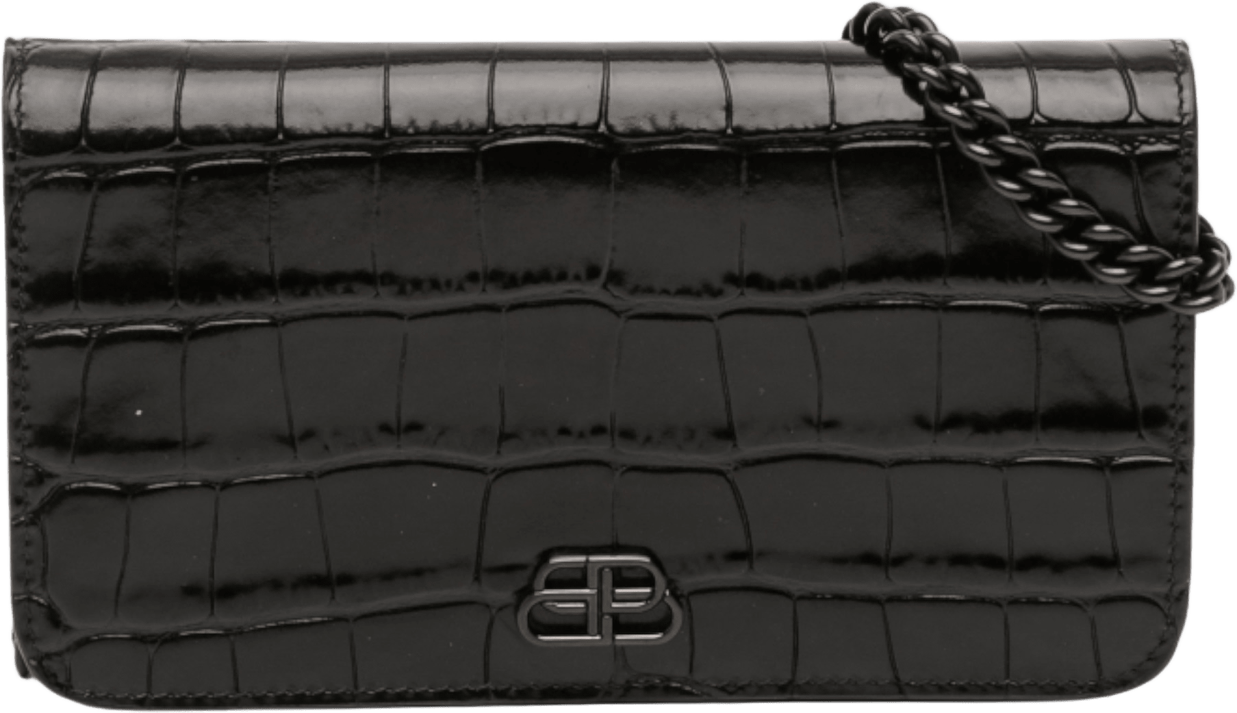 Balenciaga Croc Embossed Leather Bb Phone Holder With Chain, från Luxclusif, i färgen black.