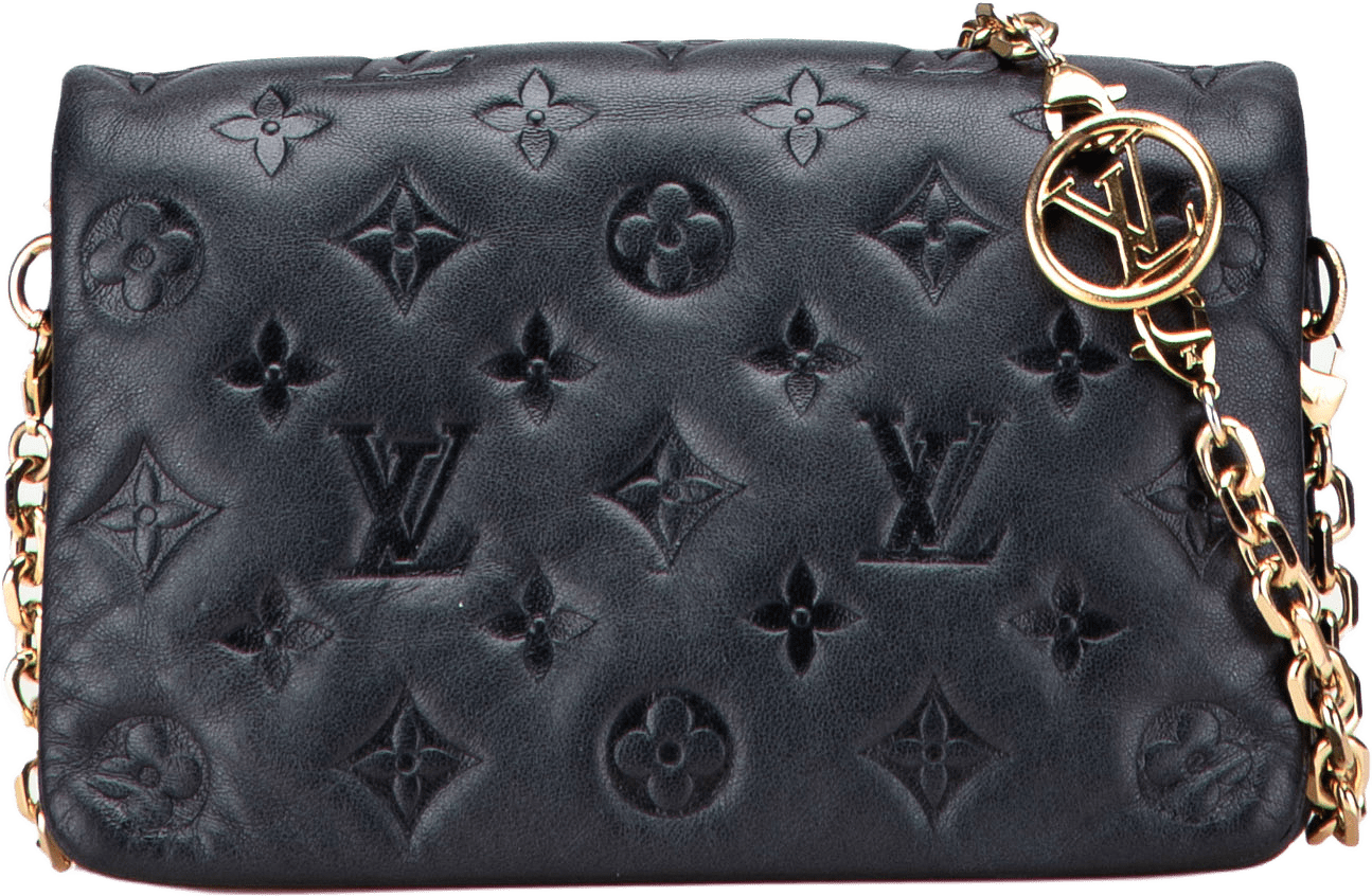 Louis Vuitton Monogram Embossed Pochette Coussin, från Luxclusif, i färgen black.