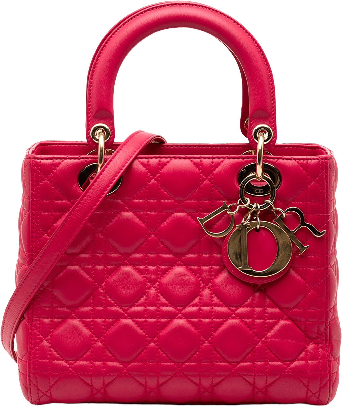 Dior Medium Lambskin Cannage Lady Dior, från Luxclusif, i färgen dark pink.