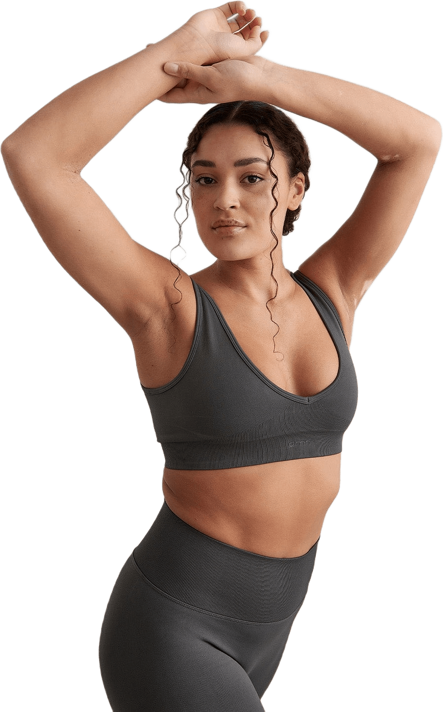 Shape Seamless Deep Cut Bra, från aim'n, i färgen shadow grey.