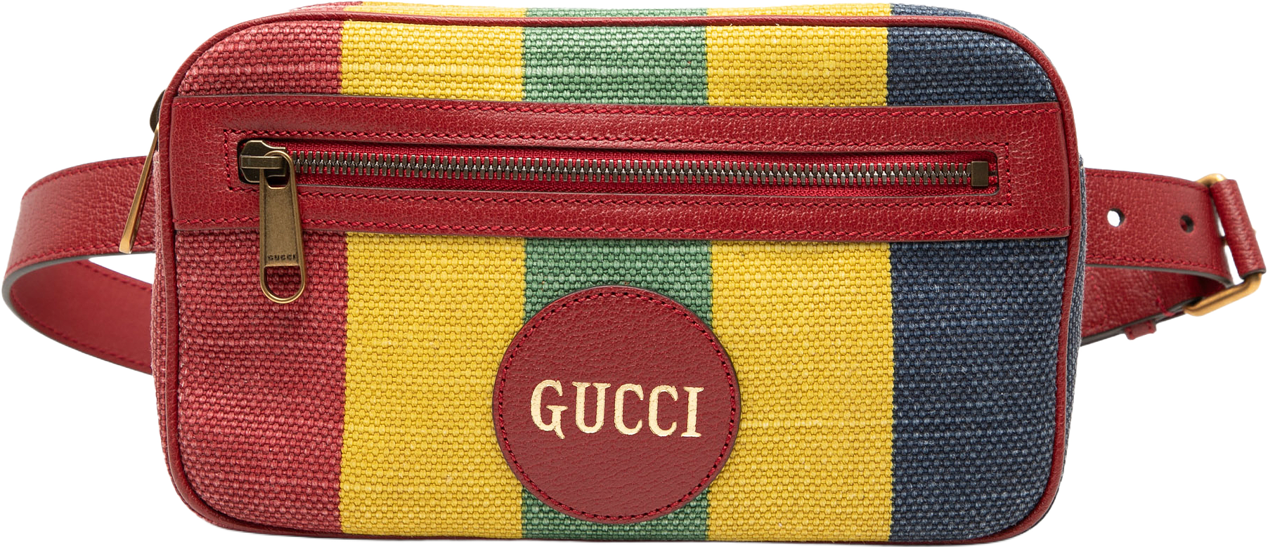 Gucci Baiadera Canvas Stripe Belt Bag, från Luxclusif, i färgen red.