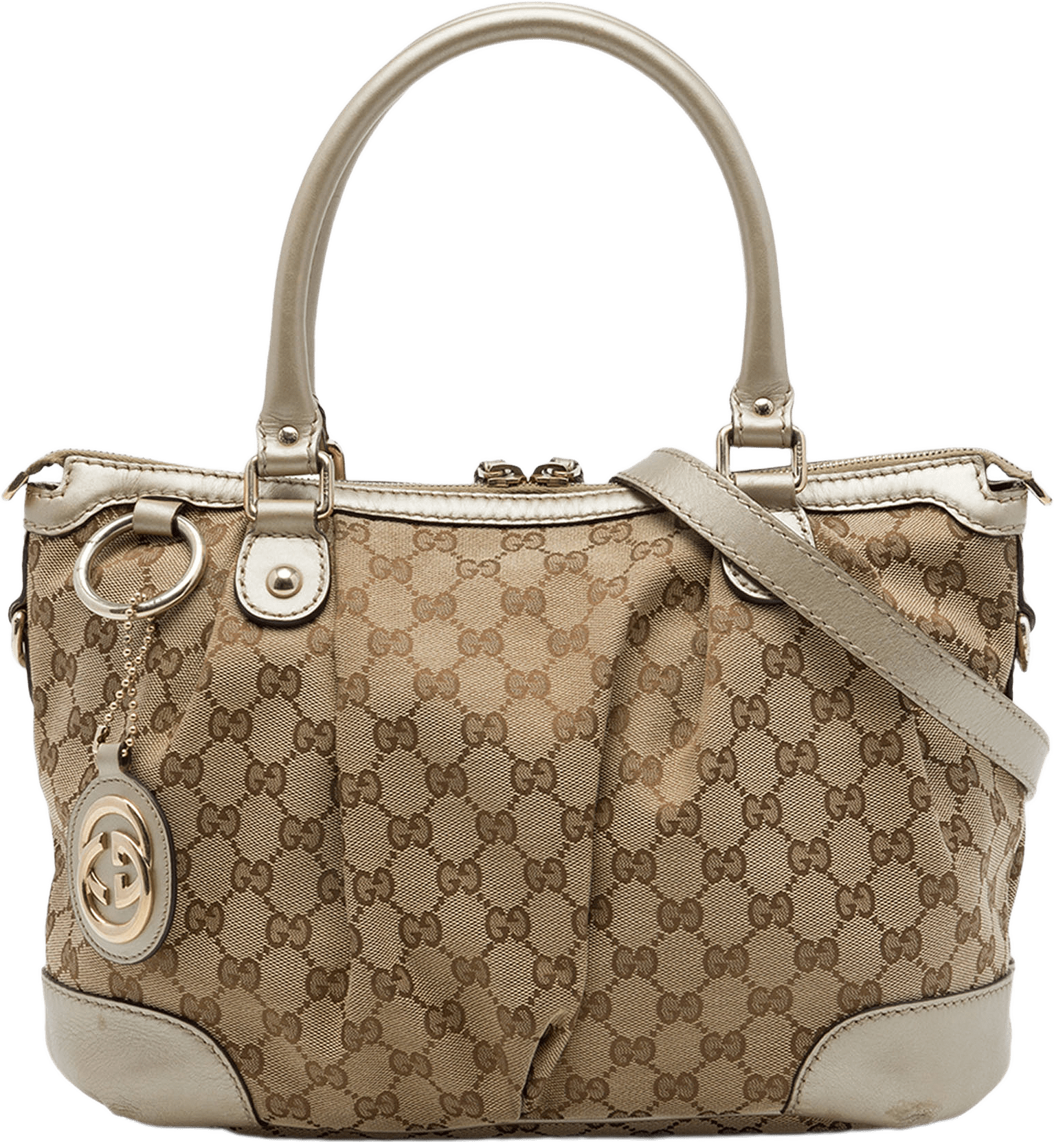 Gucci Gg Canvas Sukey Satchel, från Luxclusif, i färgen beige.