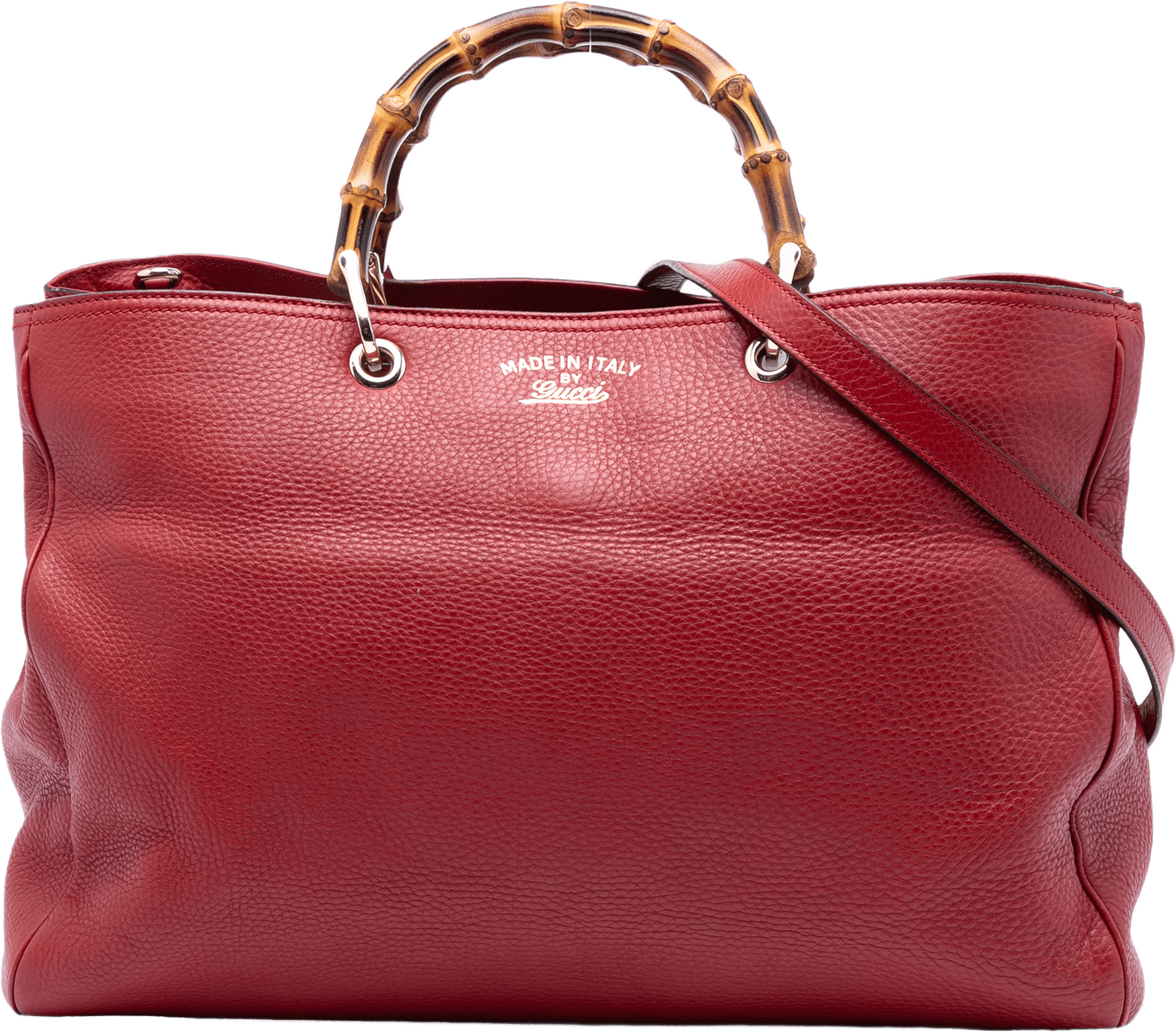 Gucci Large Calfskin Bamboo Shopper Satchel, från Luxclusif, i färgen red.