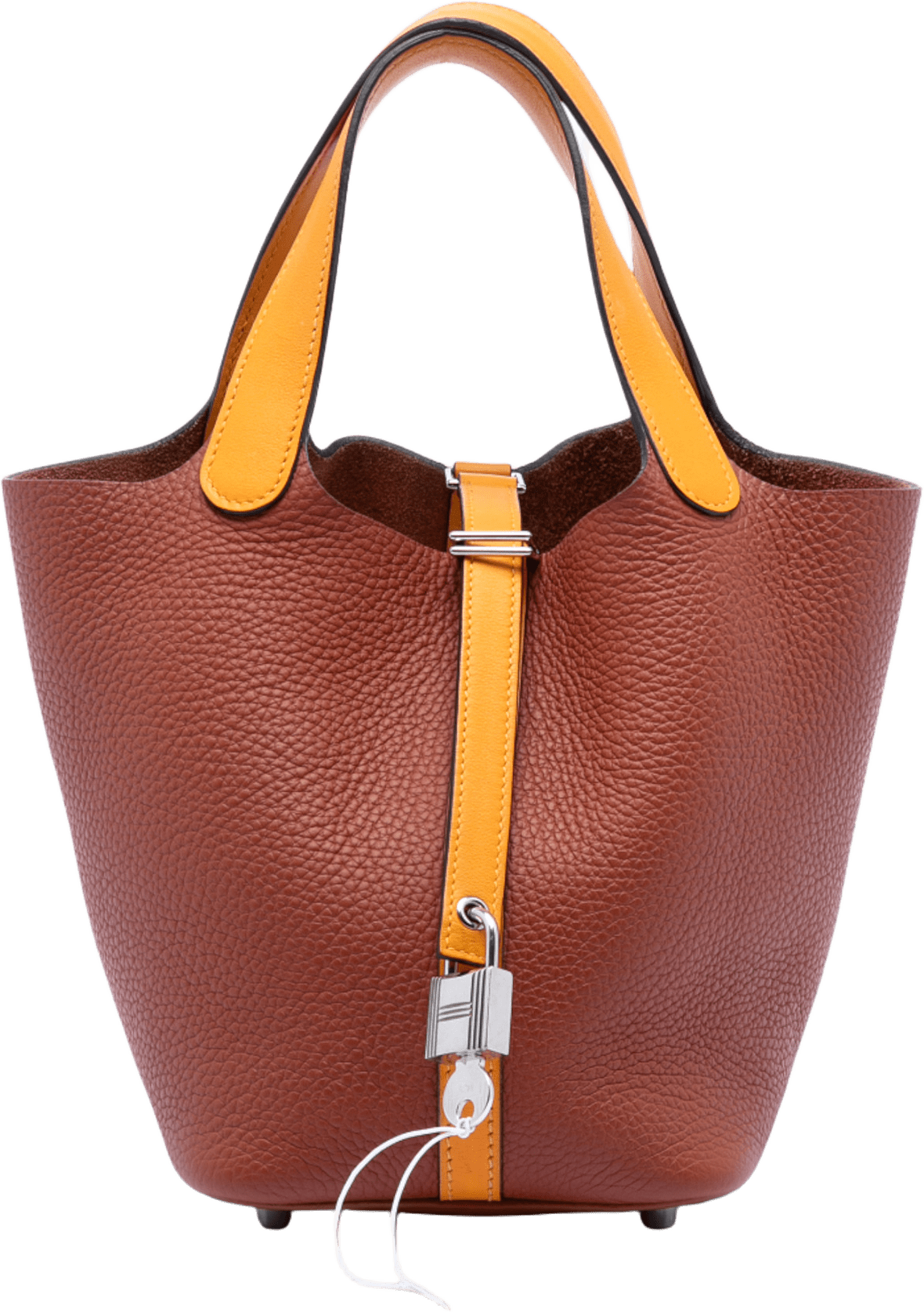 Hermès Bicolor Clemence And Swift Picotin Lock 18, från Luxclusif, i färgen bronze.