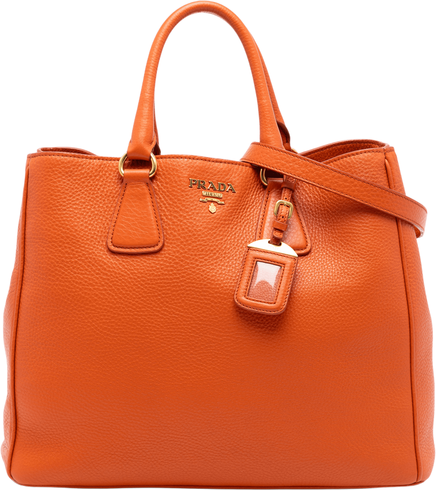 Prada Vitello Daino Open Convertible Tote, från Luxclusif, i färgen orange.