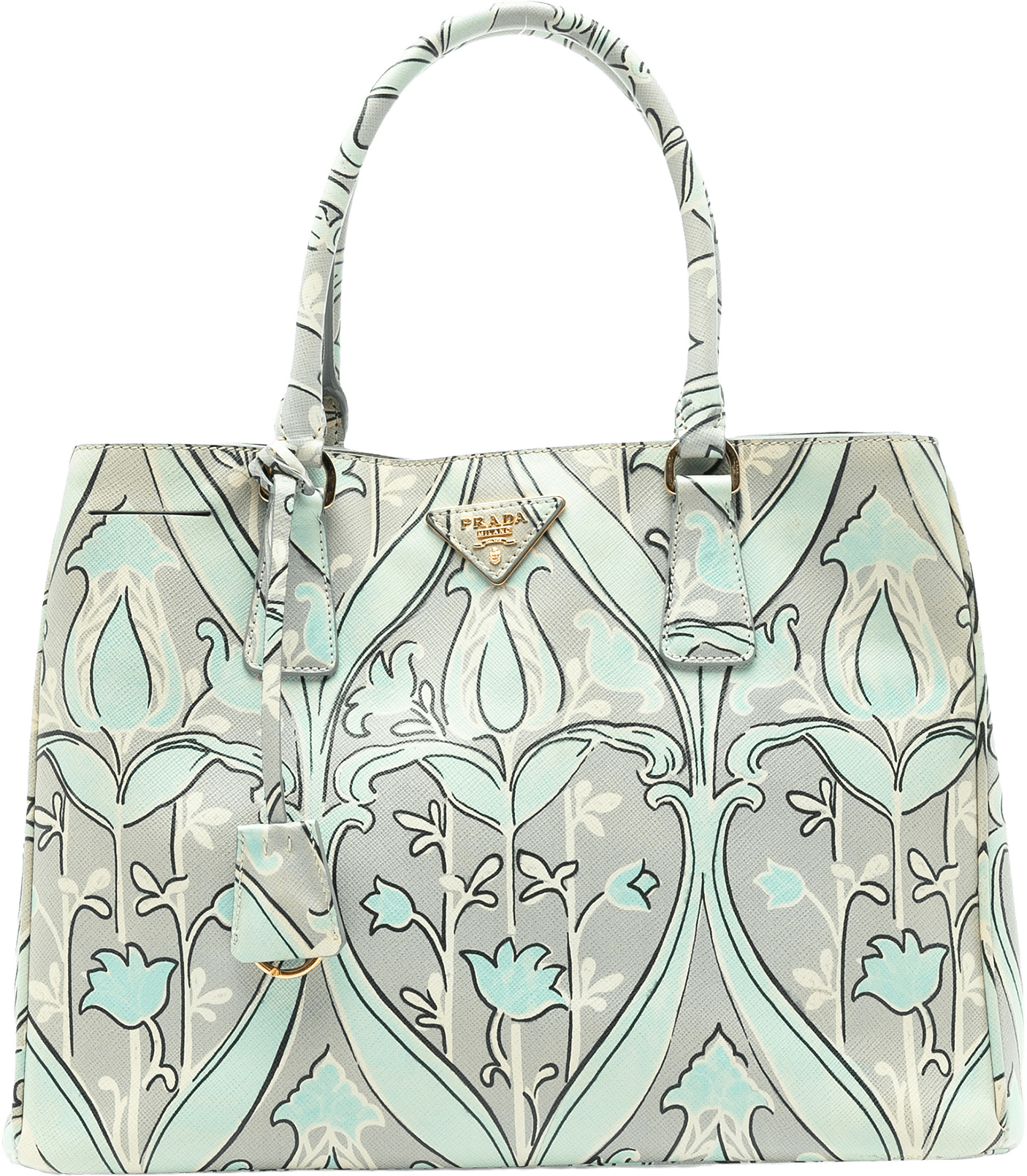 Prada Medium Saffiano Floral Print Galleria Satchel, från Luxclusif, i färgen mint.