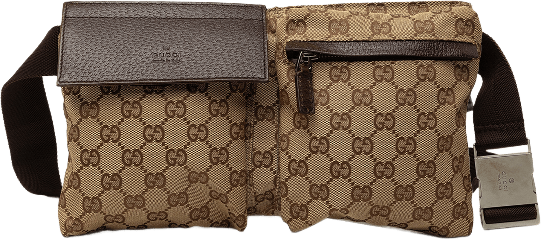 Gucci Gg Canvas Double Pocket Belt Bag, från Luxclusif, i färgen beige.