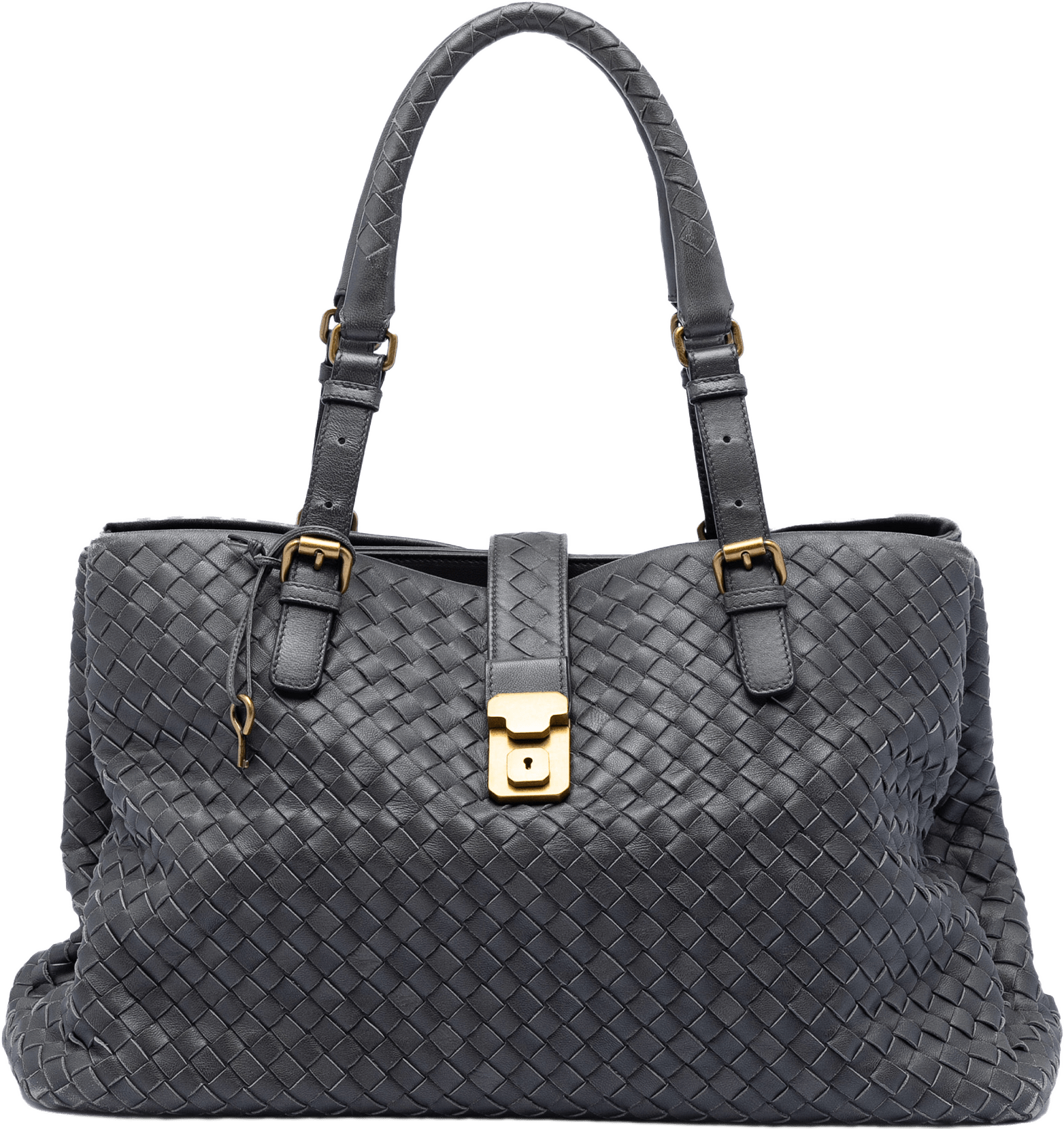 Bottega Veneta Medium Nappa Intrecciato Roma Tote, från Luxclusif, i färgen dark gray.