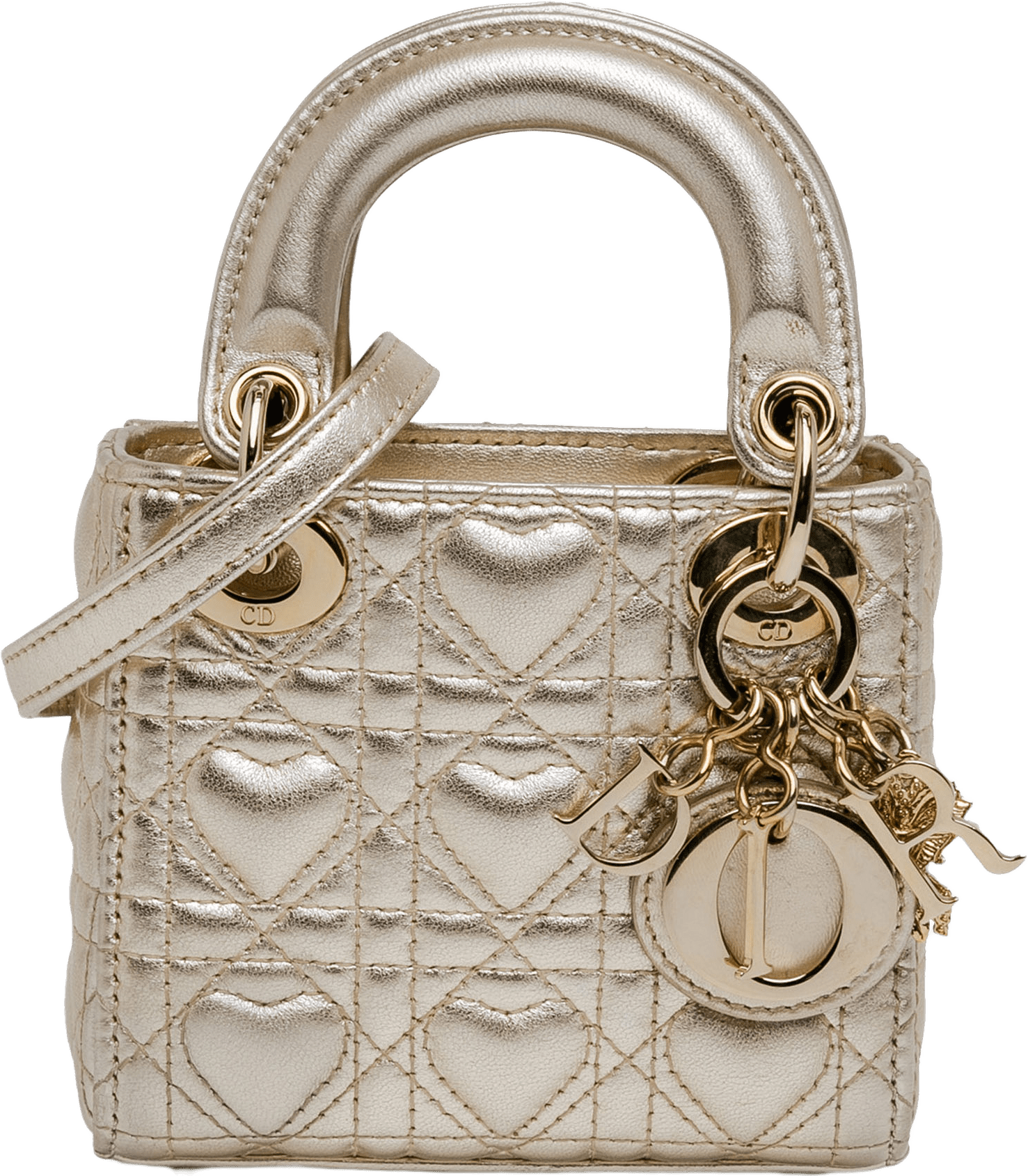 Dior Dioramour Mini Metallic Calfskin Cannage Lady Dior, från Luxclusif, i färgen gold.