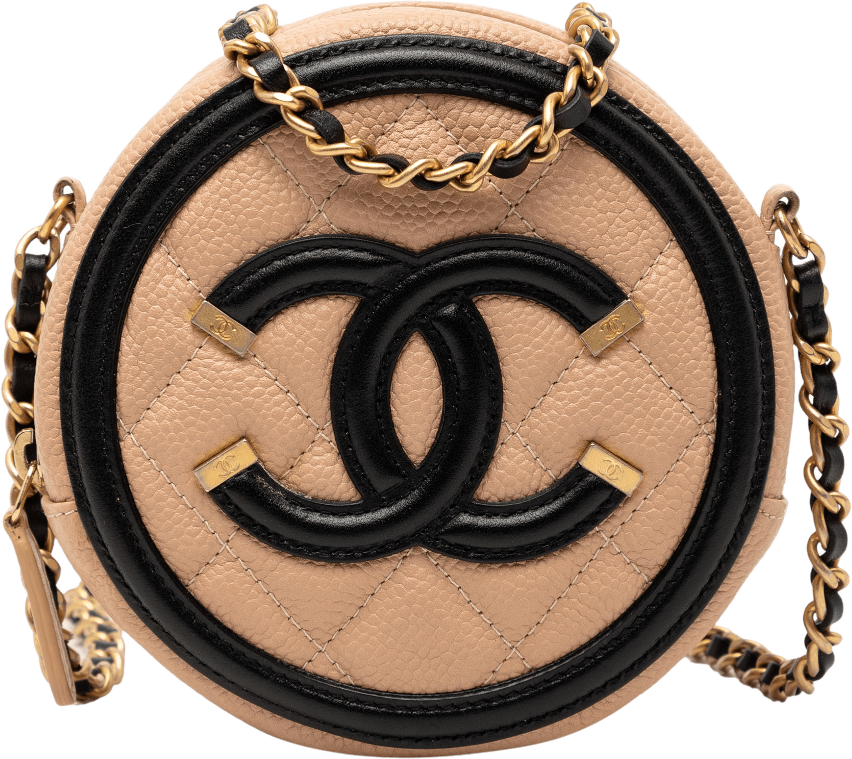 Chanel Caviar Cc Filigree Round Crossbody, från Luxclusif, i färgen beige.