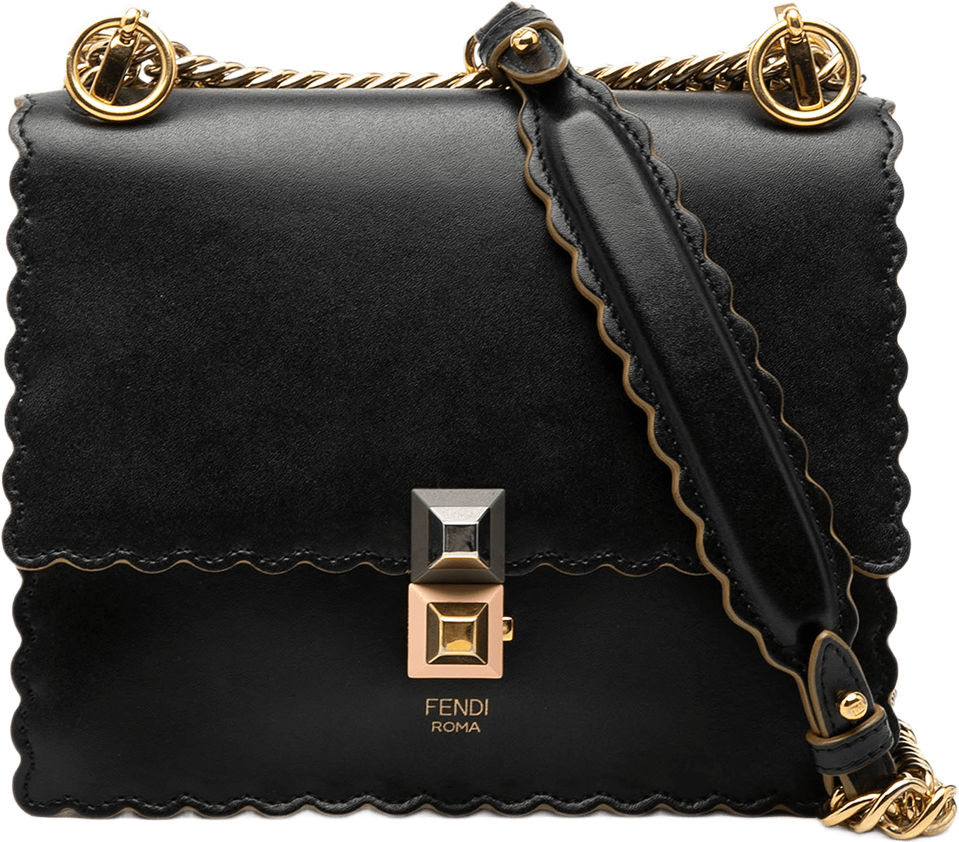 Fendi Small Scalloped Leather Kan I Crossbody, från Luxclusif, i färgen black.