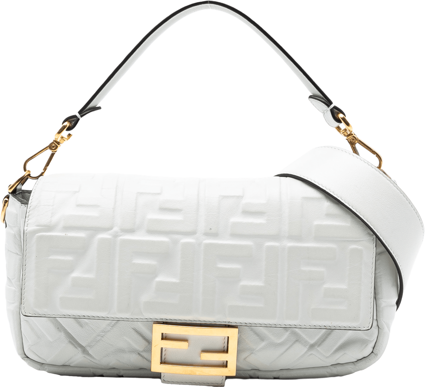 Fendi Zucca Embossed Leather Baguette Satchel, från Luxclusif, i färgen white.