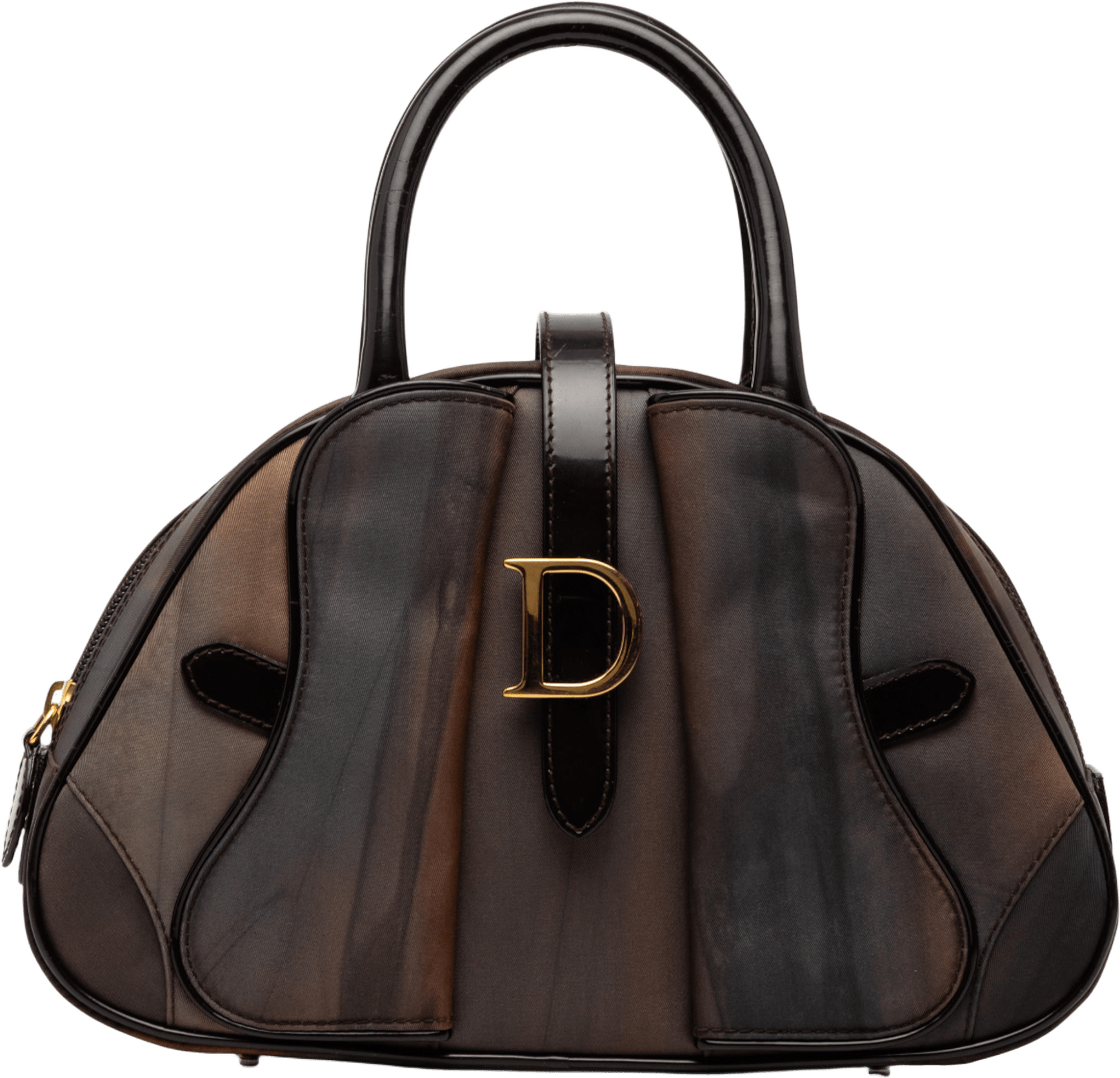 Dior Mini Printed Nylon Double Saddle Bowler Bag, från Luxclusif, i färgen brown.