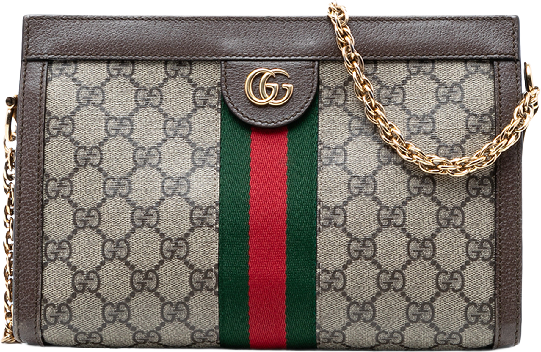 Gucci Small Gg Supreme Web Ophidia Chain Crossbody, från Luxclusif, i färgen beige.