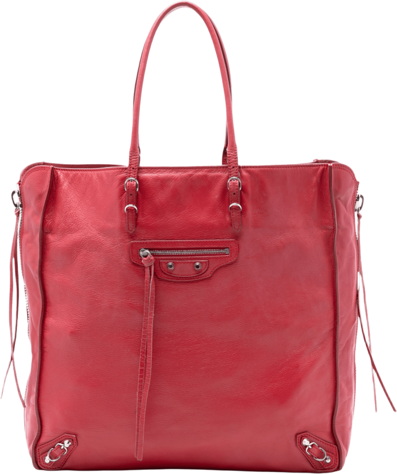 Balenciaga Leather Papier A5 Zip Around Tote, från Luxclusif, i färgen red.