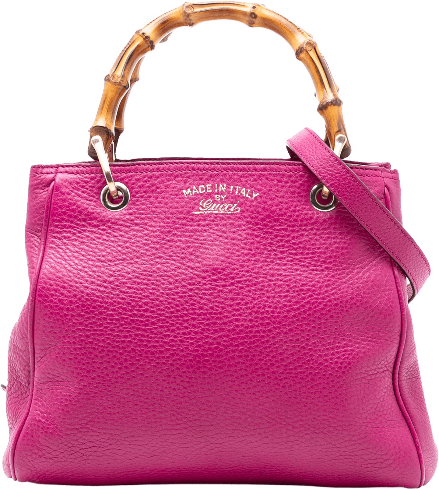 Gucci Small Calfskin Bamboo Shopper Satchel, från Luxclusif, i färgen hot pink.