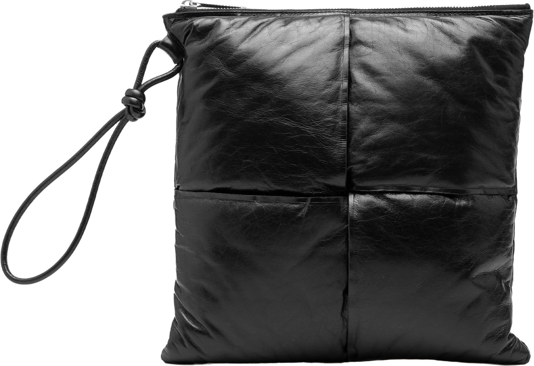 Bottega Veneta Leather Intrecciato Padded Square Pouch, från Luxclusif, i färgen black.