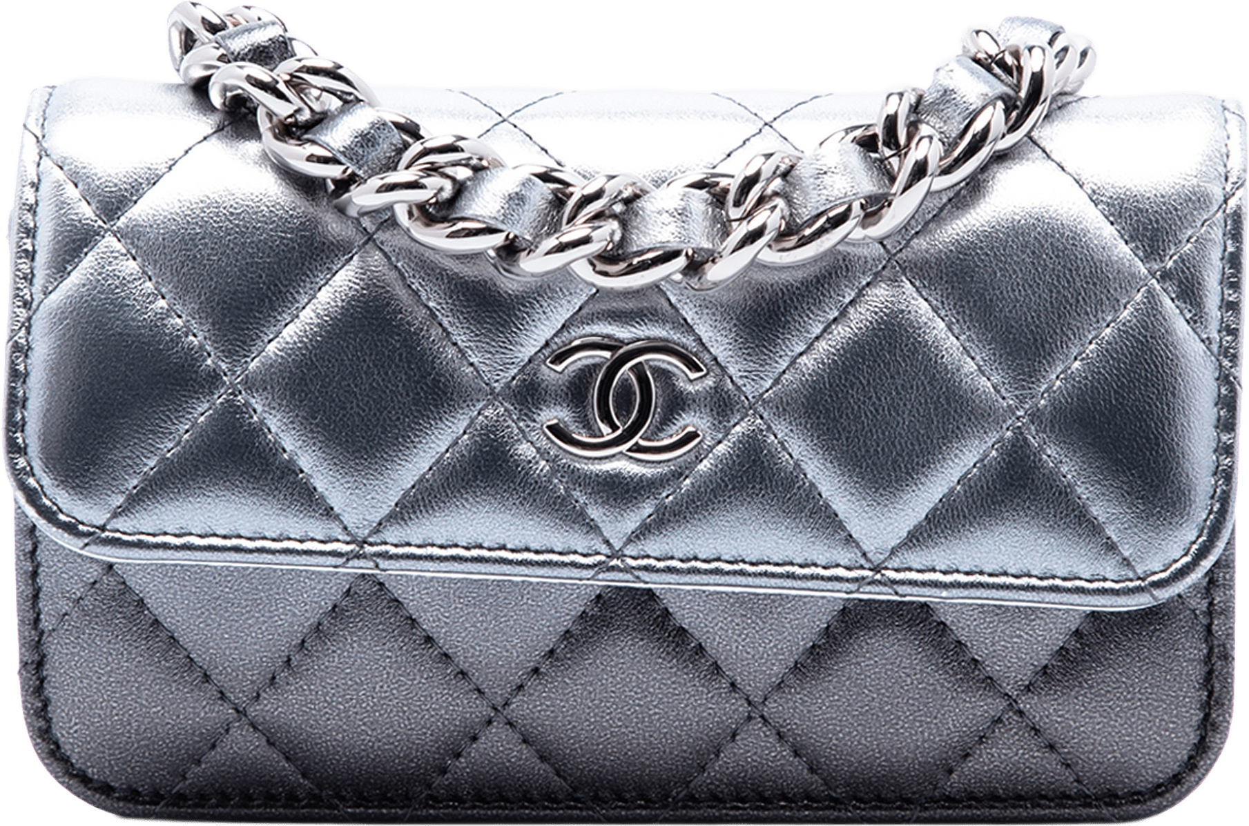 Chanel Quilted Gradient Metallic Lambskin Coco Punk Clutch With Chain, från Luxclusif, i färgen silver.