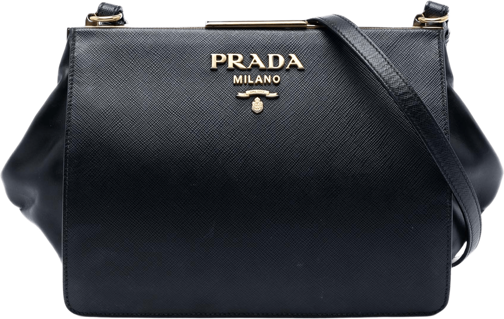 Prada Saffiano And City Calf Light Frame Crossbody, från Luxclusif, i färgen black.