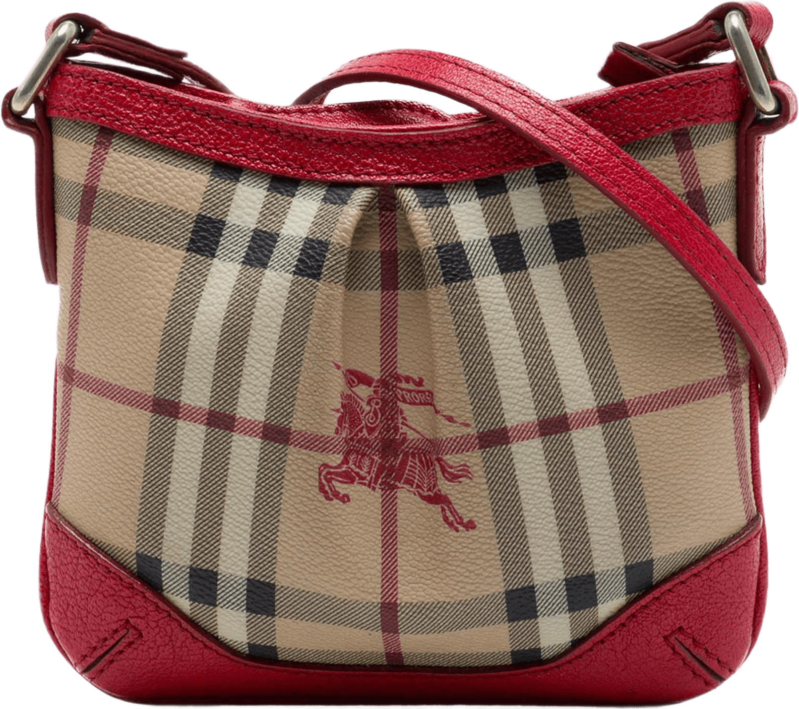 Burberry Mini Haymarket Check Coated Canvas Hartham Crossbody, från Luxclusif, i färgen röd.