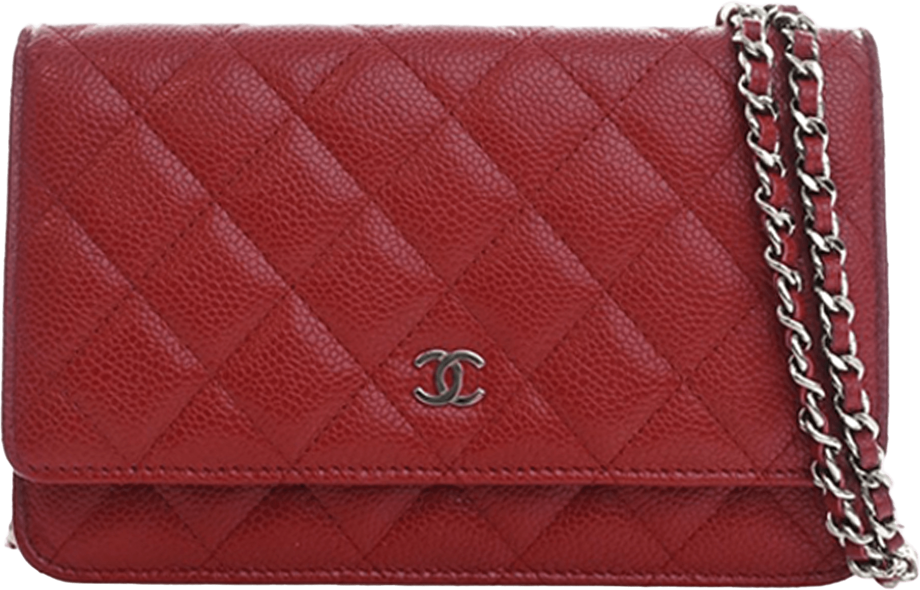 Chanel Classic Caviar Wallet On Chain, från Luxclusif, i färgen red.