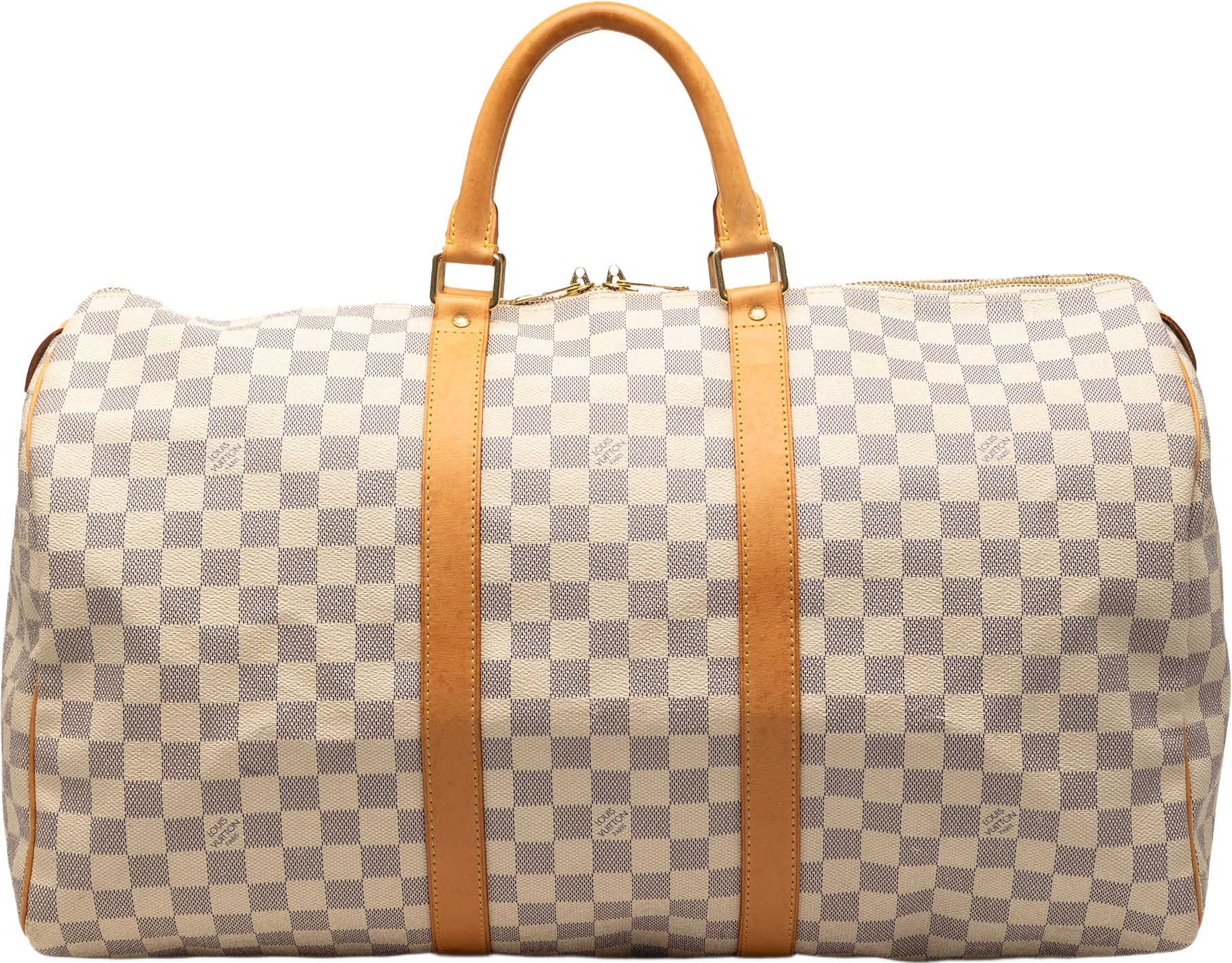 Louis Vuitton Damier Azur Keepall 50, från Luxclusif, i färgen white.