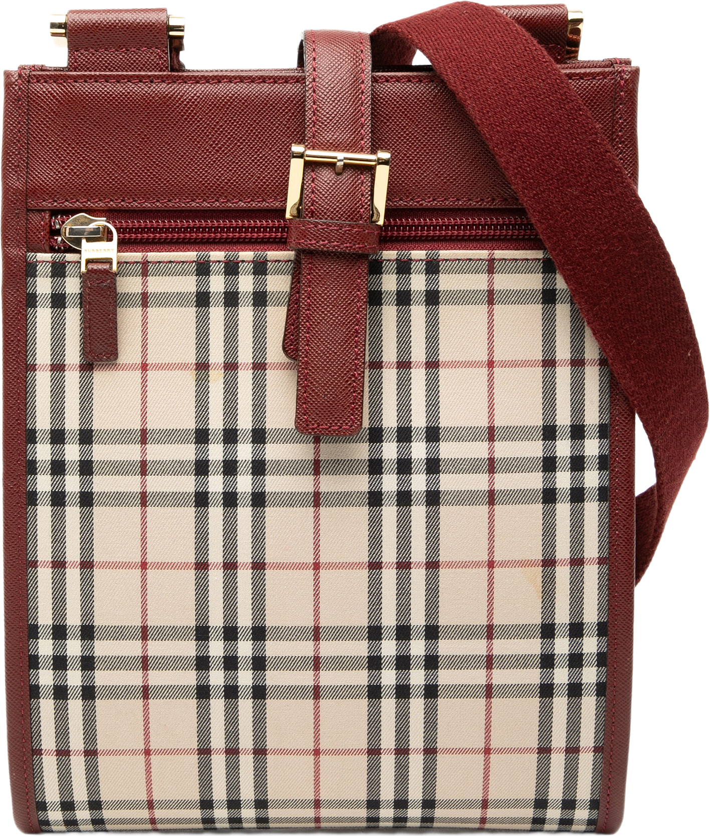 Burberry House Check Canvas Crossbody, från Luxclusif, i färgen röd.
