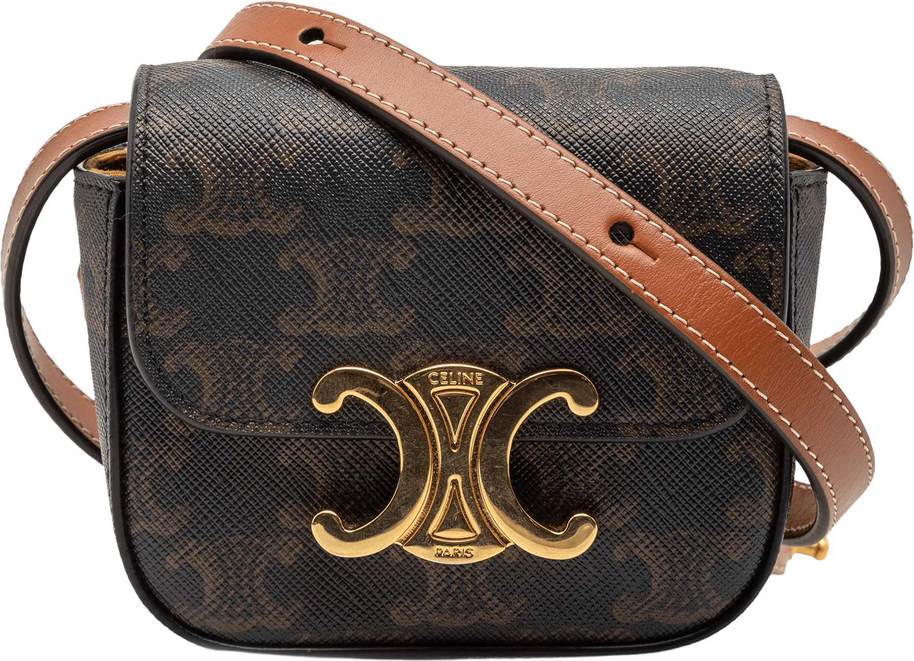 Celine Mini Triomphe Coated Canvas Triomphe Crossbody, från Luxclusif, i färgen dark brown.