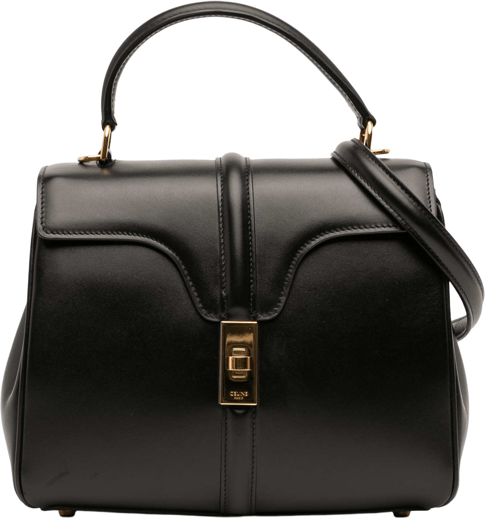 Celine Small Leather 16 Satchel, från Luxclusif, i färgen black.