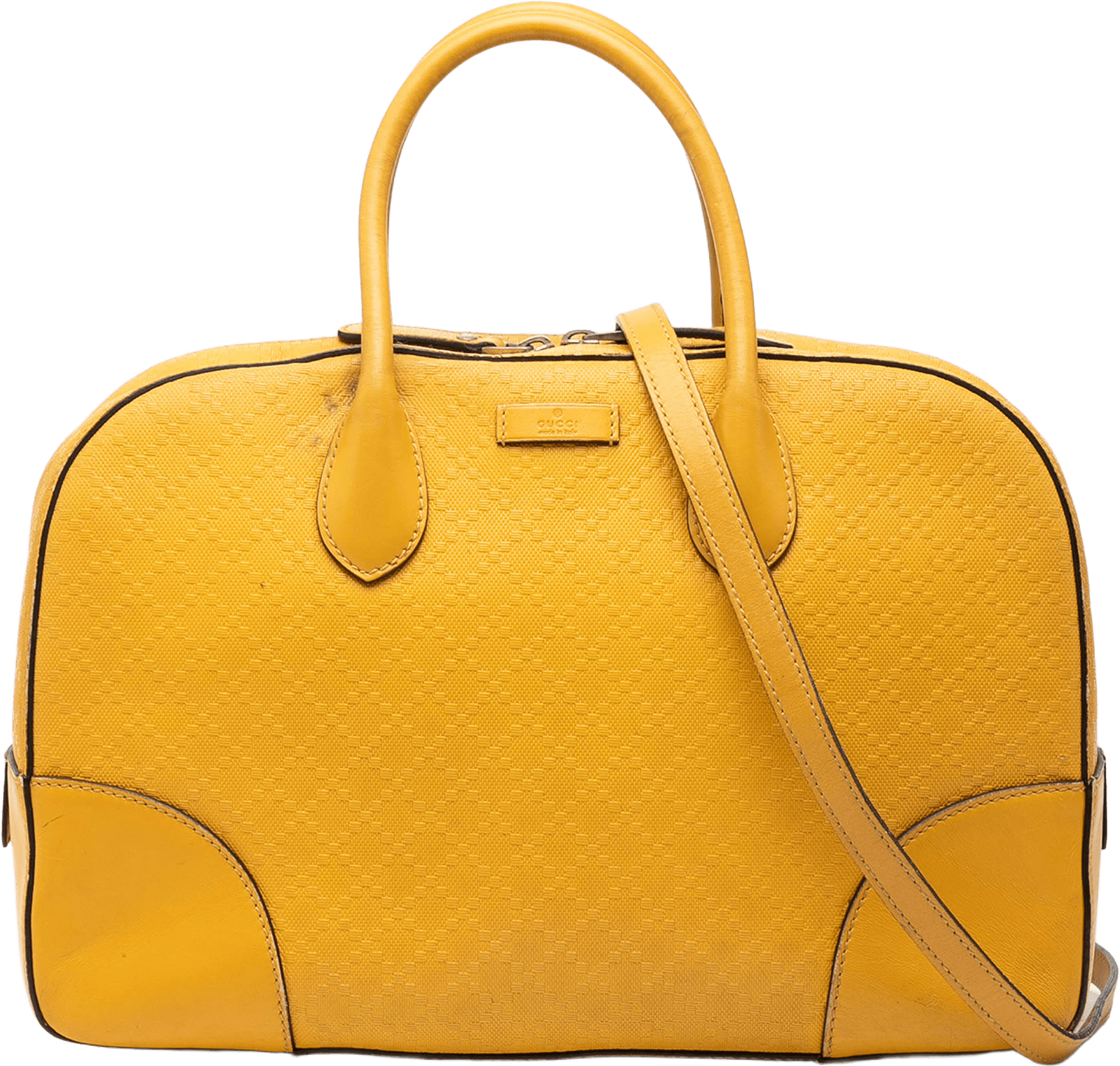 Gucci Diamante Bright Leather Satchel, från Luxclusif, i färgen mustard.