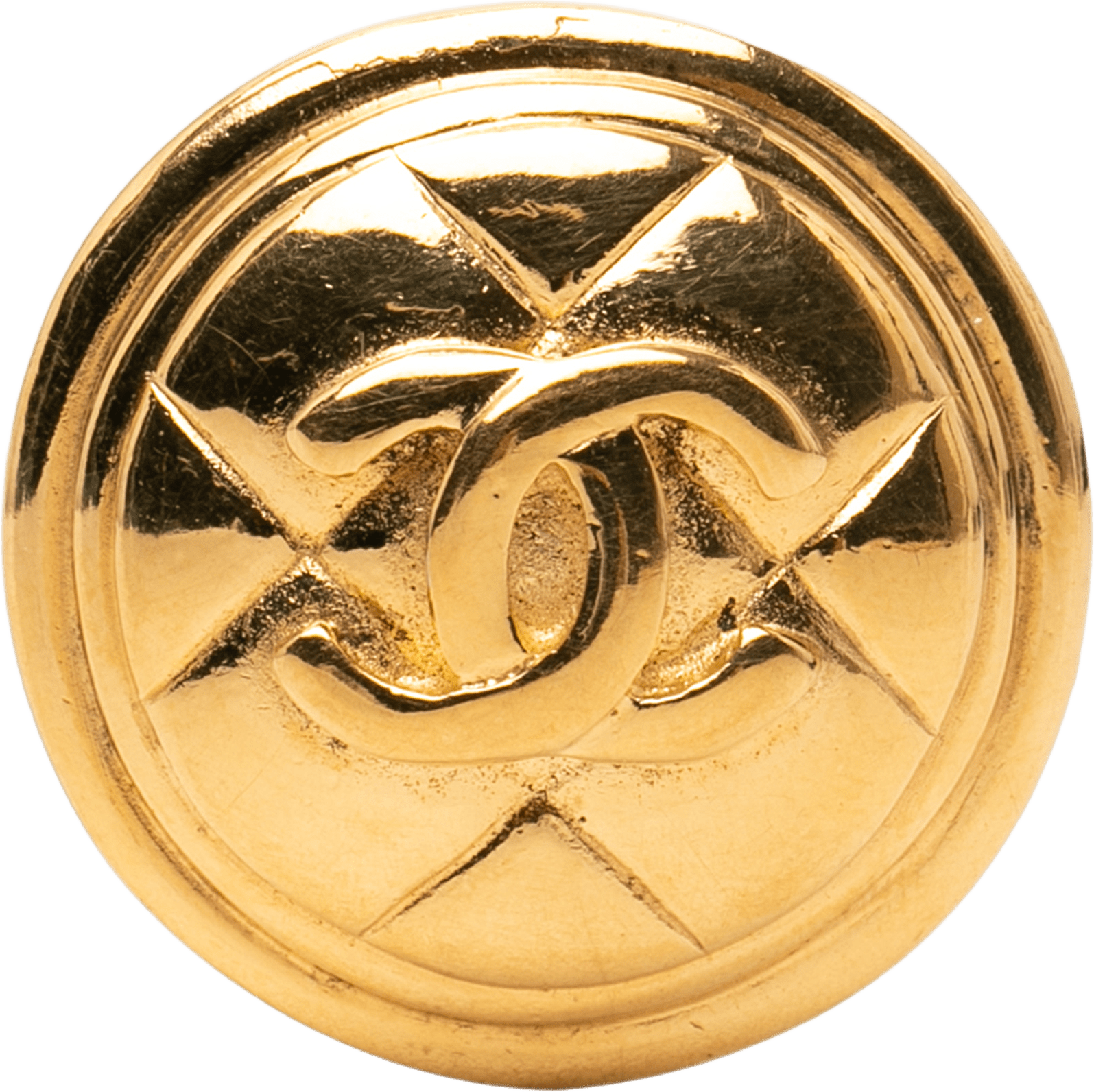 Chanel Cc Gold Plated Quilted Round Brooch, från Luxclusif, i färgen guld.