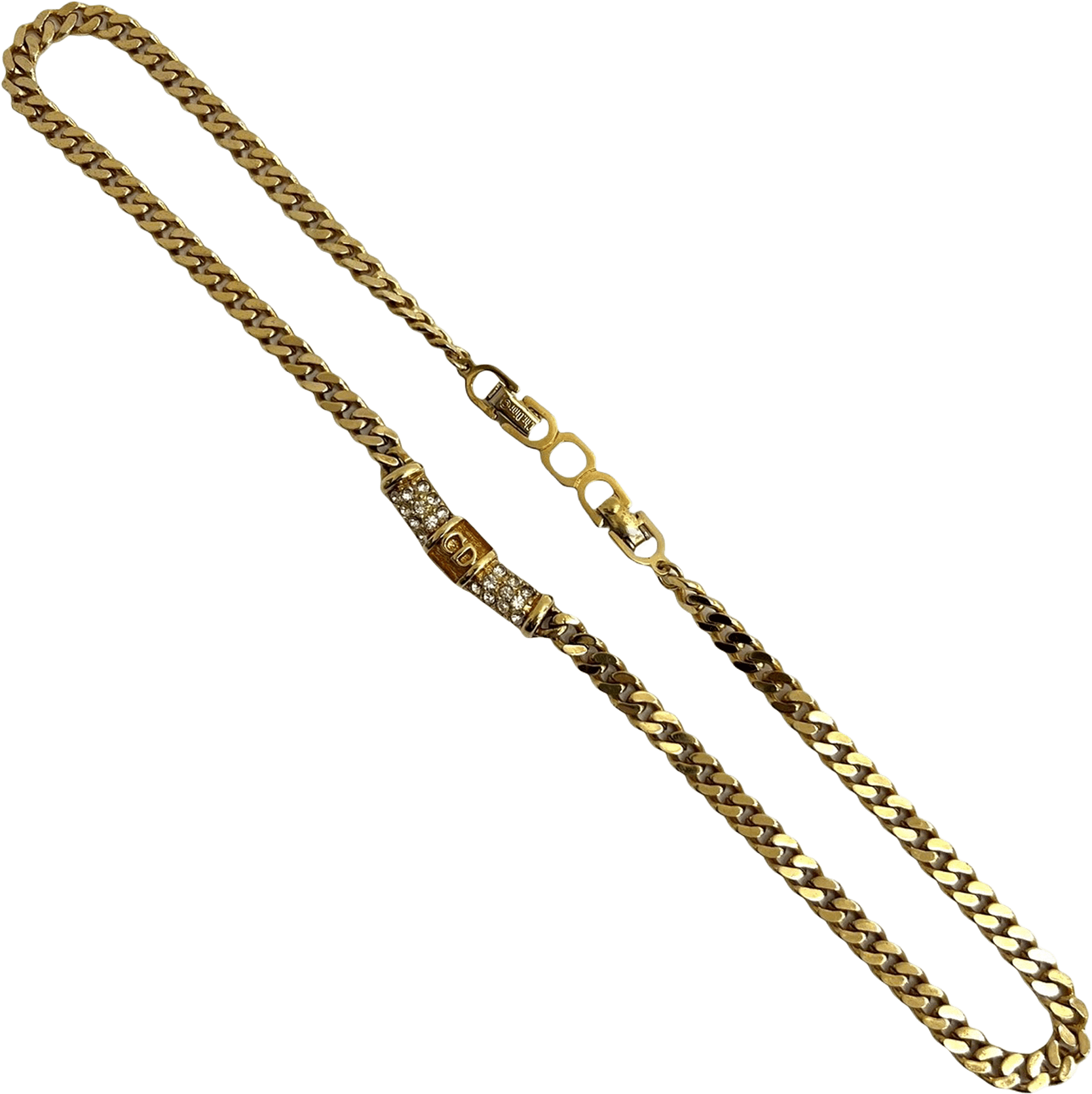Dior Gold Plated Cd Logo Rhinestone Cuban Chain Link Necklace, från Luxclusif, i färgen gold.